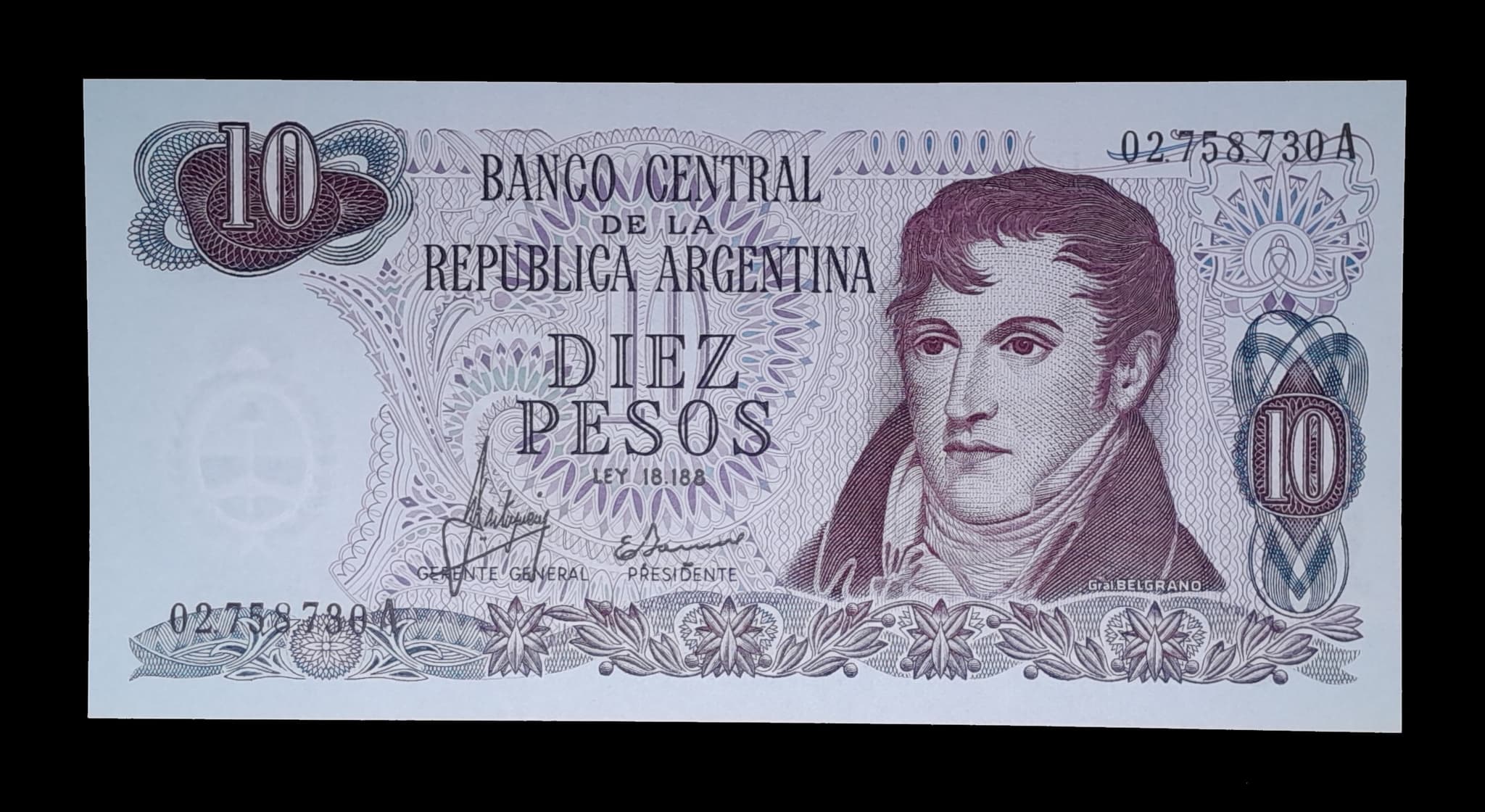 Argentina 10 Pesos Ley 1970 Serie A SC Col 611a