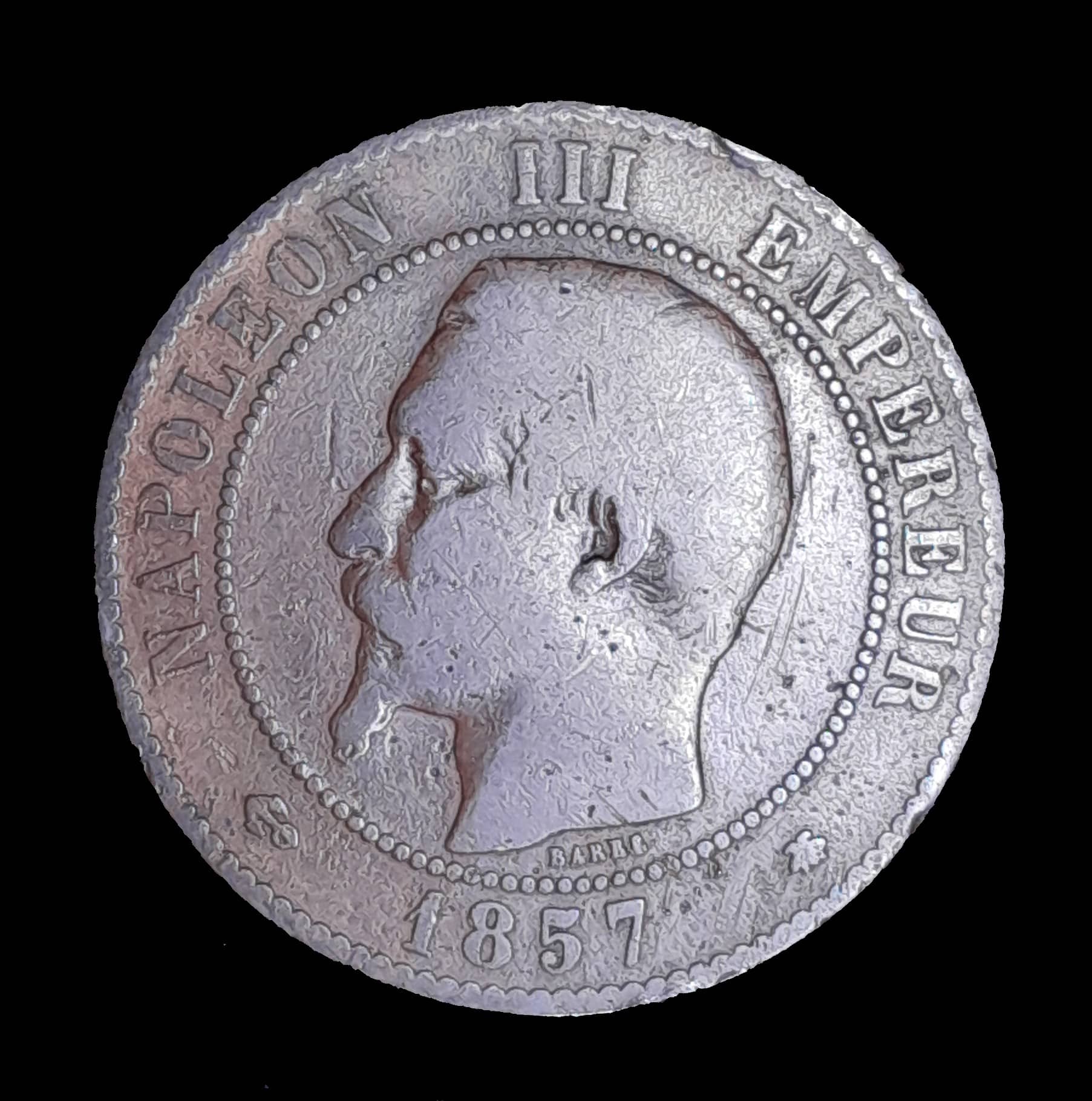 Francia 10 Centavos 1857 BB Bueno KM 771.3 Muy Rara
