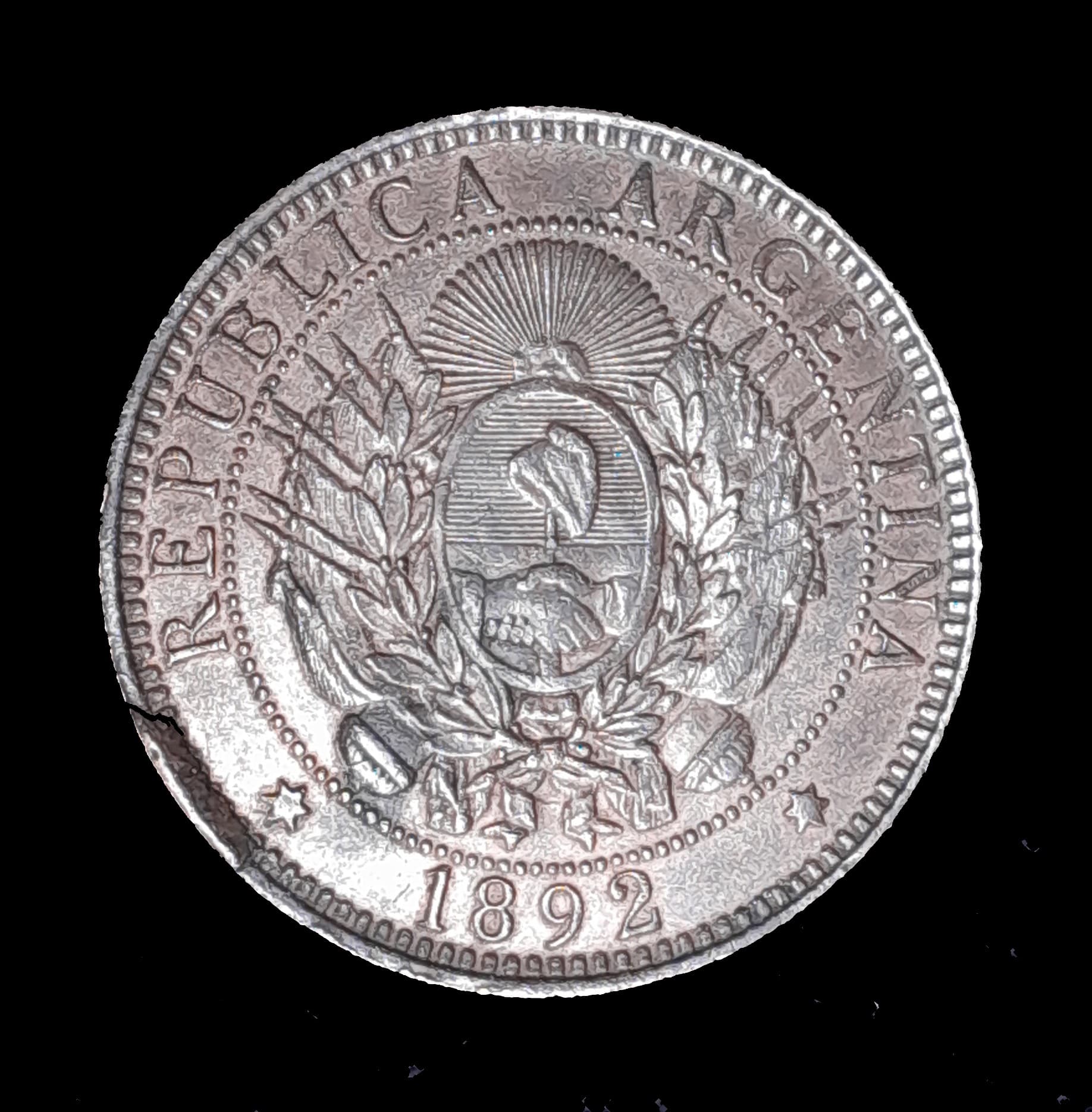 Argentina 2 Centavos 1892 Exc CJ 33.6 2 caído más sep.