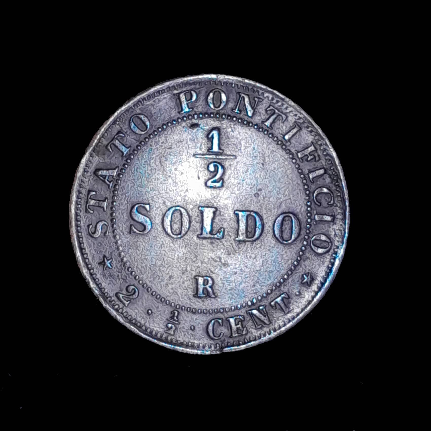 Estados Pontificios 1/2 Soldo 1867 Exc KM 1371 Pio IX