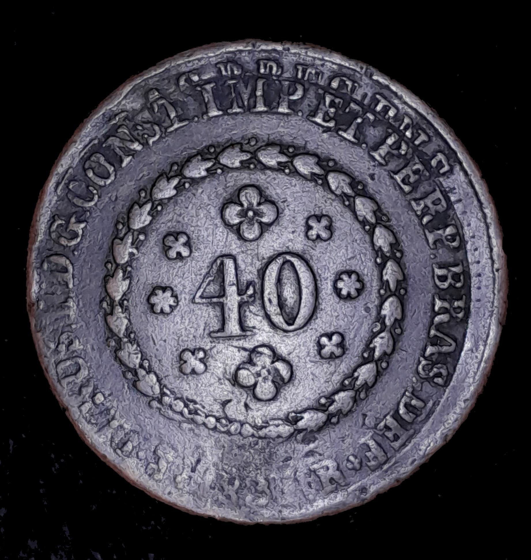 Brasil 40 Reis 1831 R MB KM 319.1 Sobre 40 Reis 1802/17