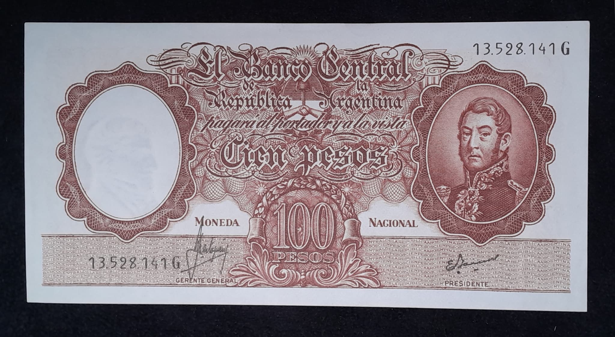 Argentina 100 Pesos Mon. Nac. 1969 Serie G Exc Col. 507b