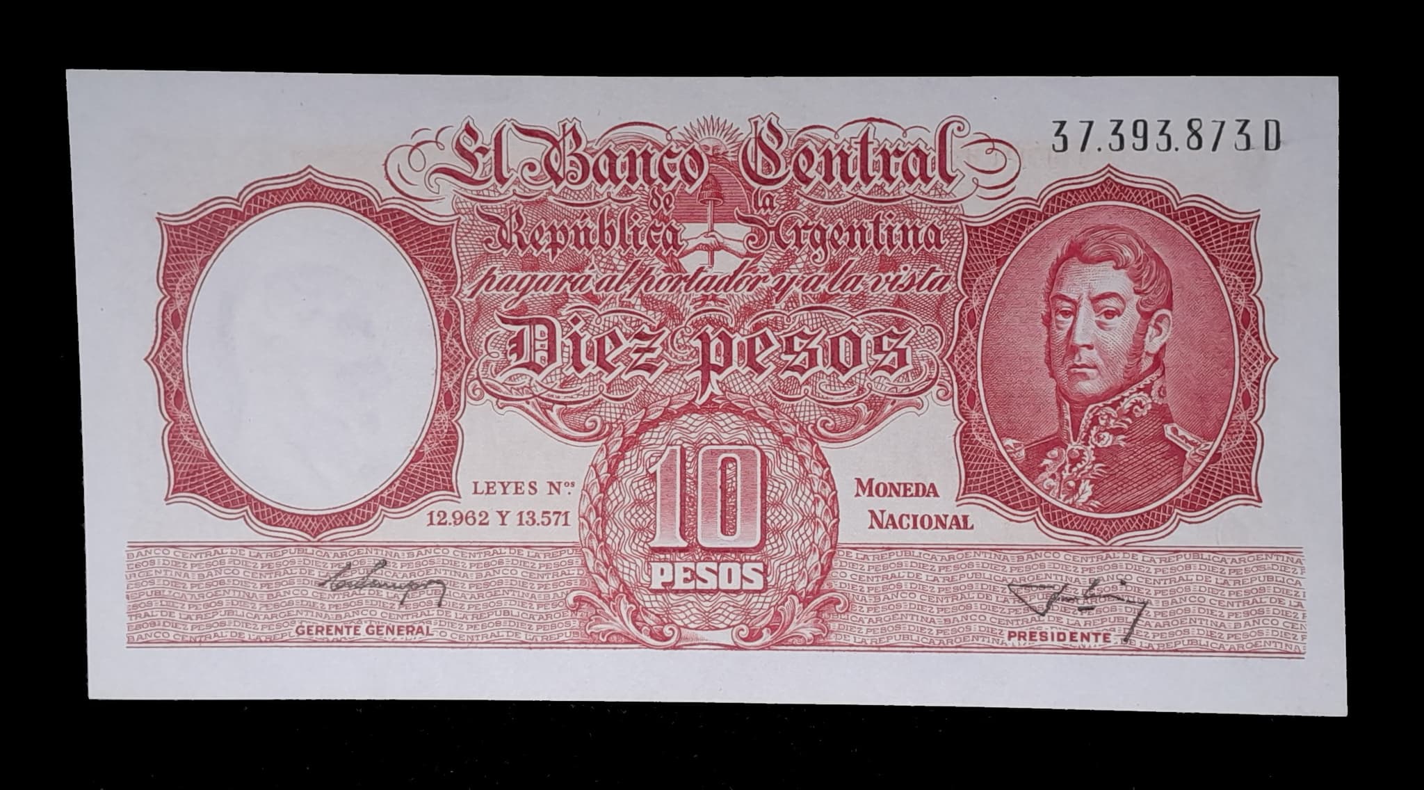 Argentina 10 Pesos Mon. Nac. 1955 Serie D MB Col.459a