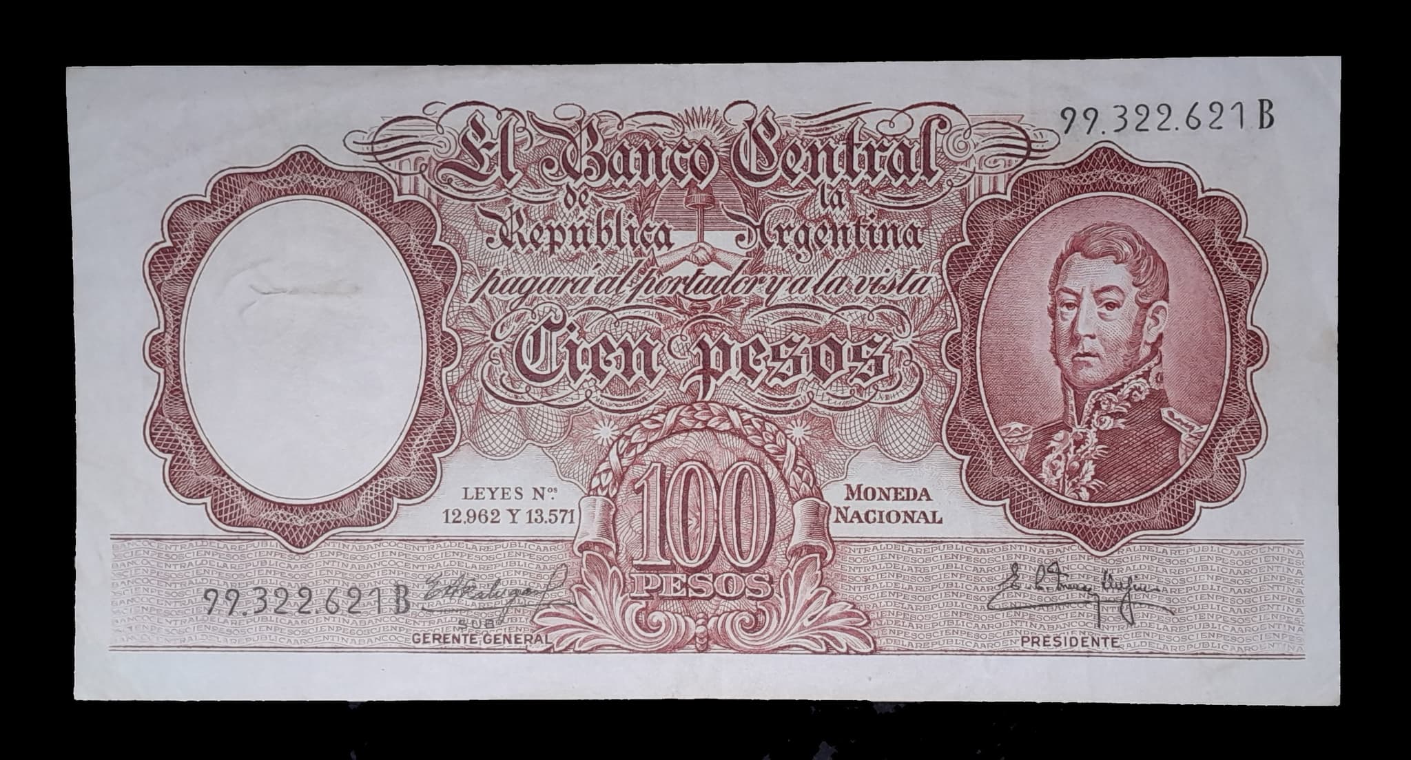 Argentina 100 Pesos Mon. Nac. 1961 Serie B MB Col. 497c