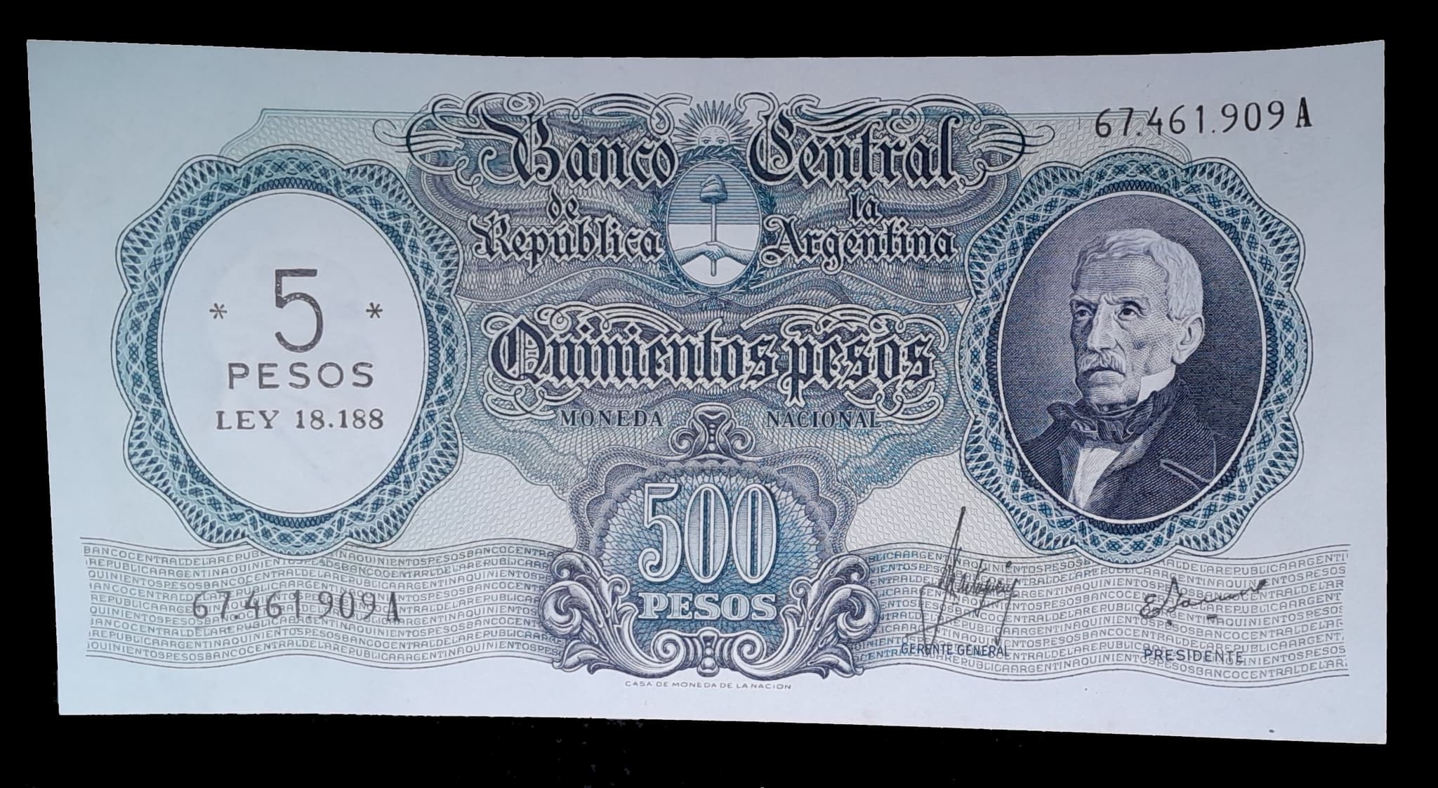 Argentina 5 Pesos Ley S/500 Nac. 1969 Serie A Exc Col. 553a
