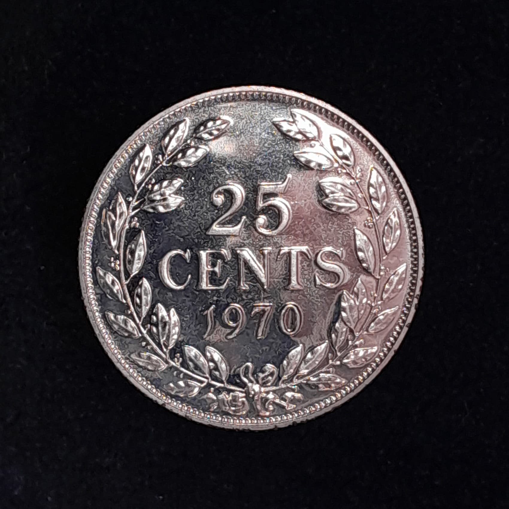 Liberia 25 Cents 1970 Sin Circular Proof KM 16a Escasa