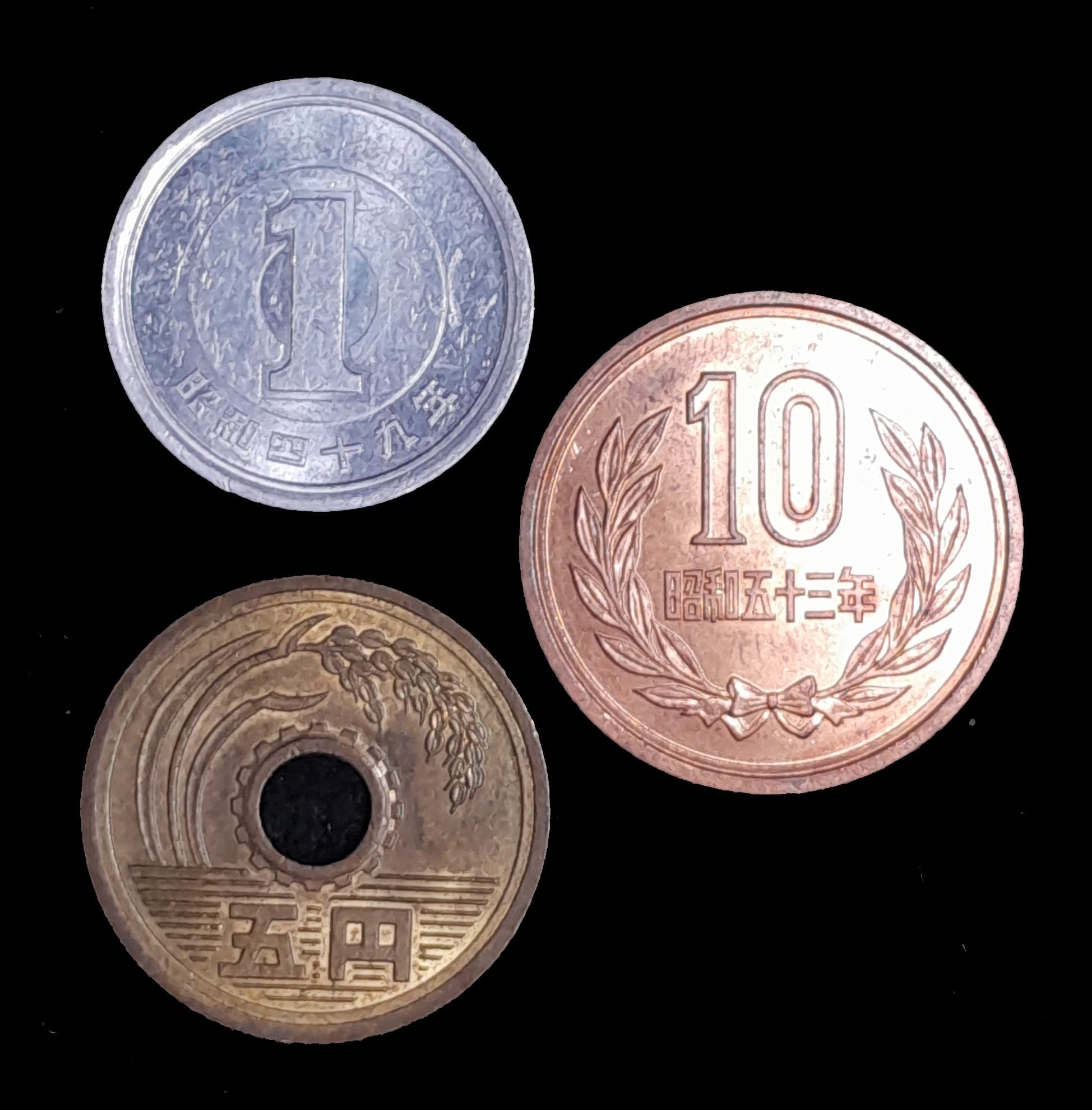 Japón 1 Yen 1974 , 5 Yen 1991 y 10 Yen 1978 Exc Y 74, Y 96 y