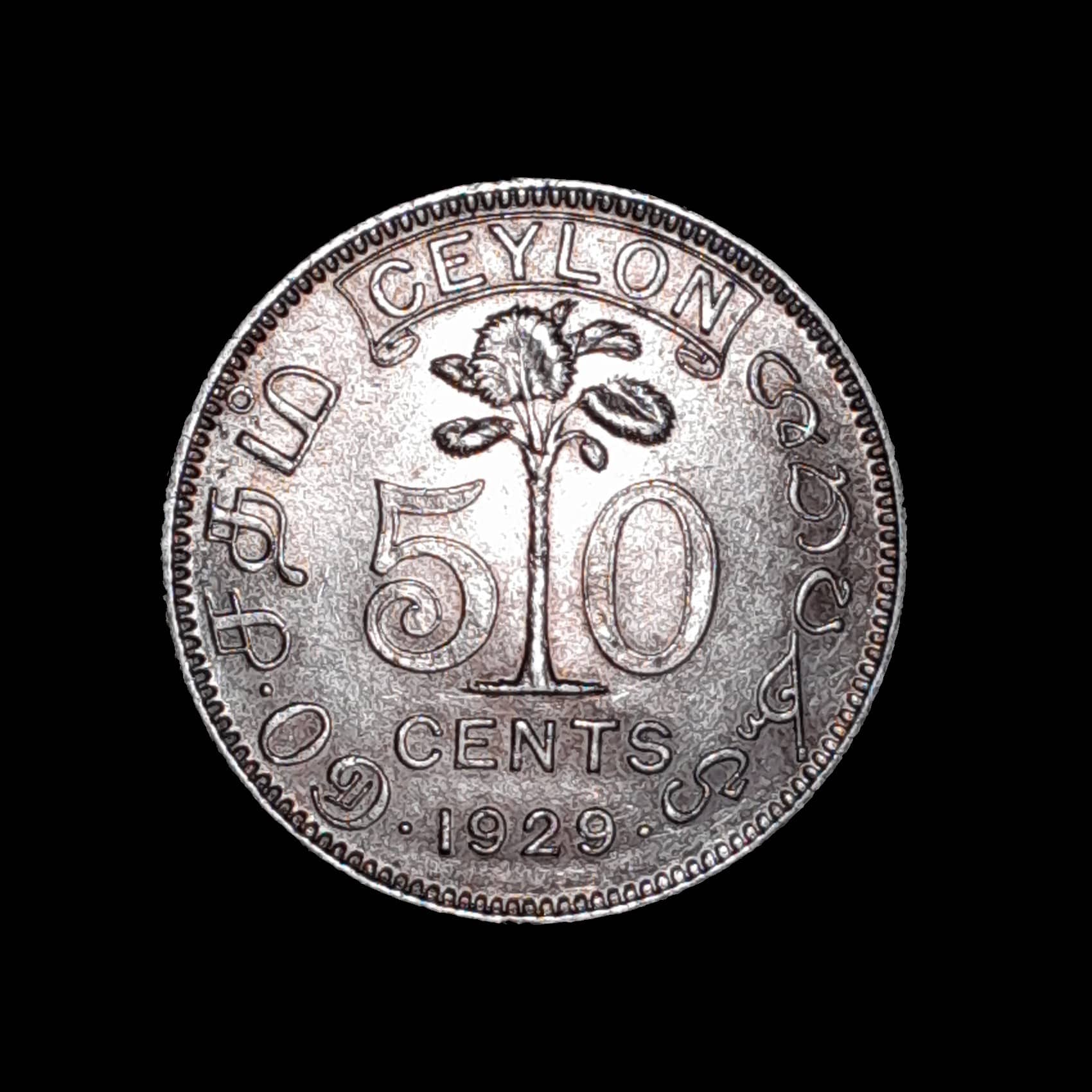 Ceylon 50 Cents 1929 Sin Circular KM 109a