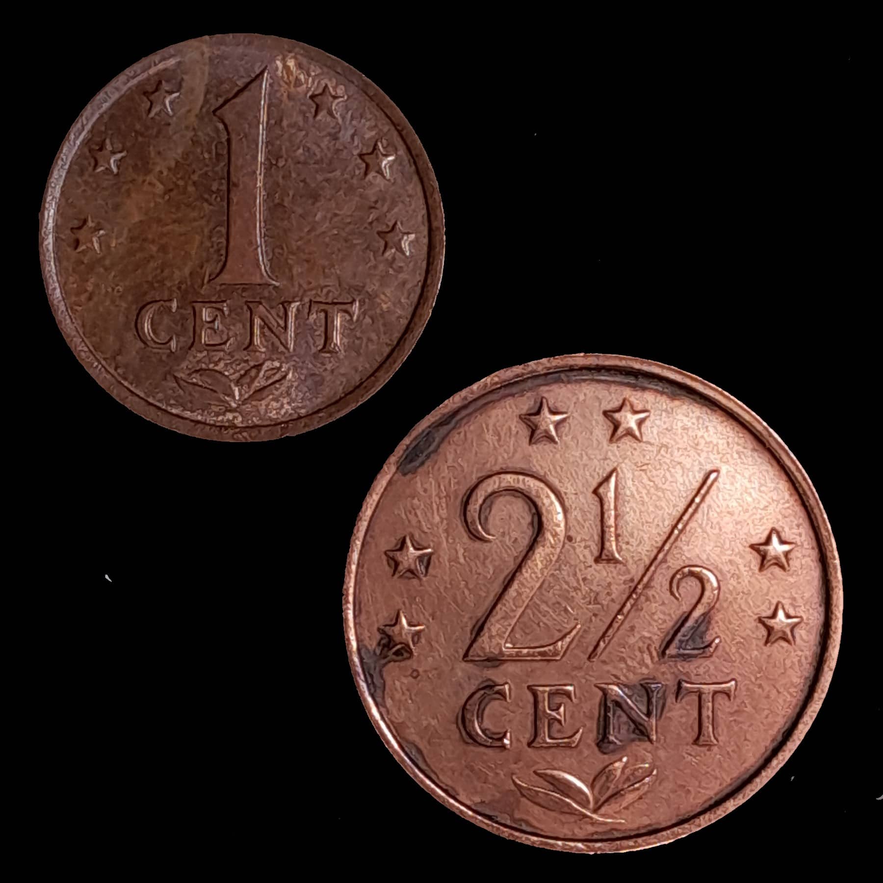 Antillas Holandesas 1 Cent 1974 y 2 1/2 Cents 1976 Exc