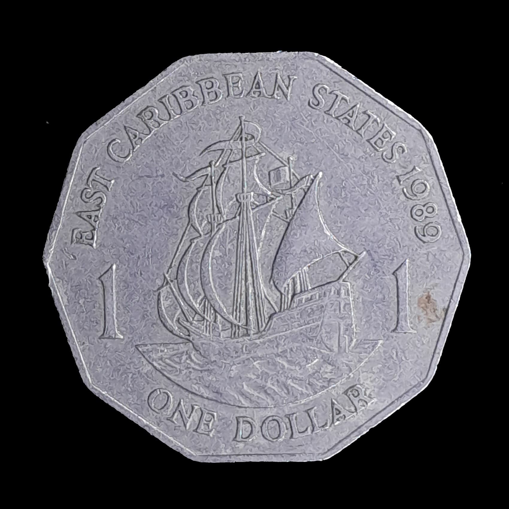 Estados del Caribe 1 Dólar 1989 MB KM 20 " The Golden Hind"