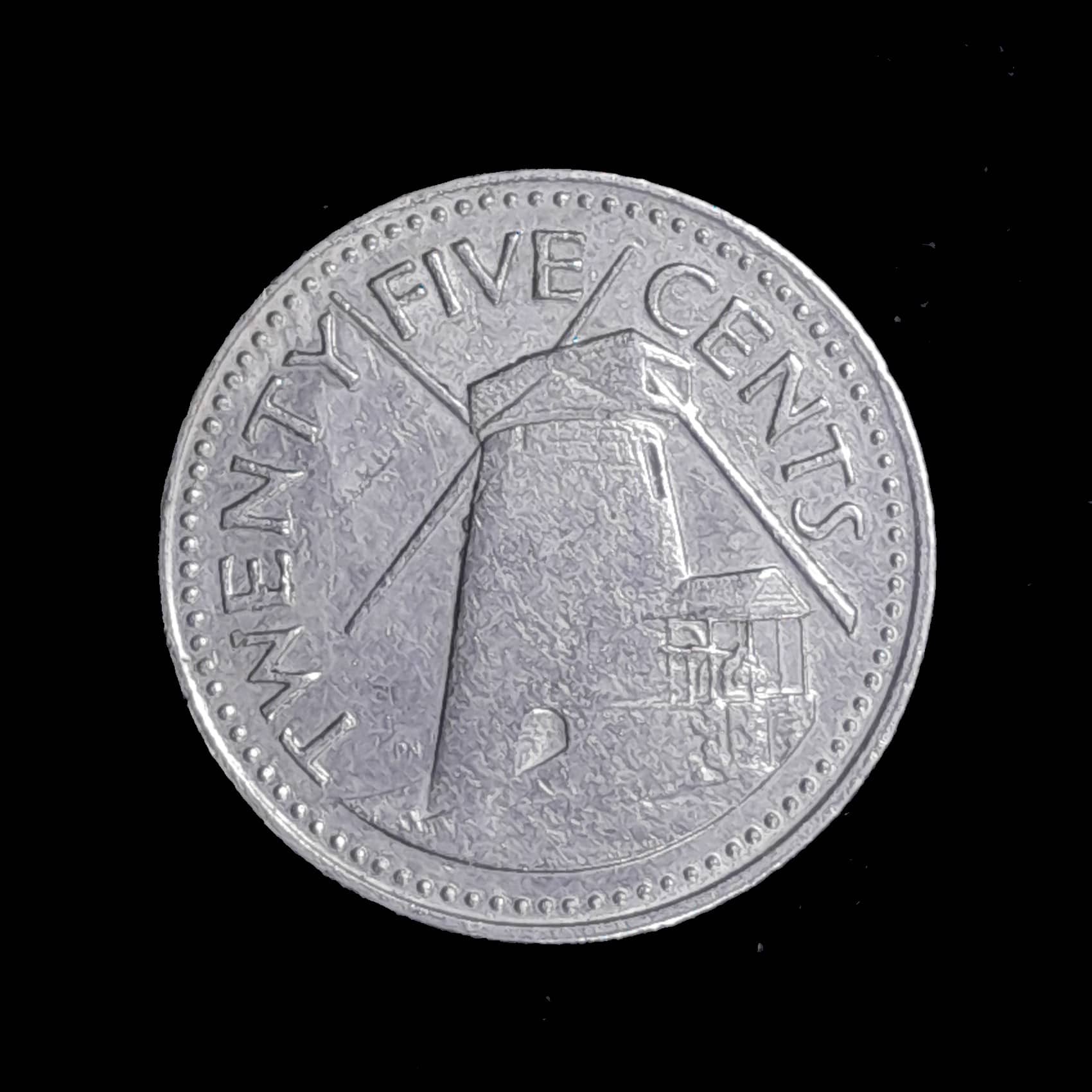 Barbados 25 Cents 1973 Excelente KM 13 Molino de viento
