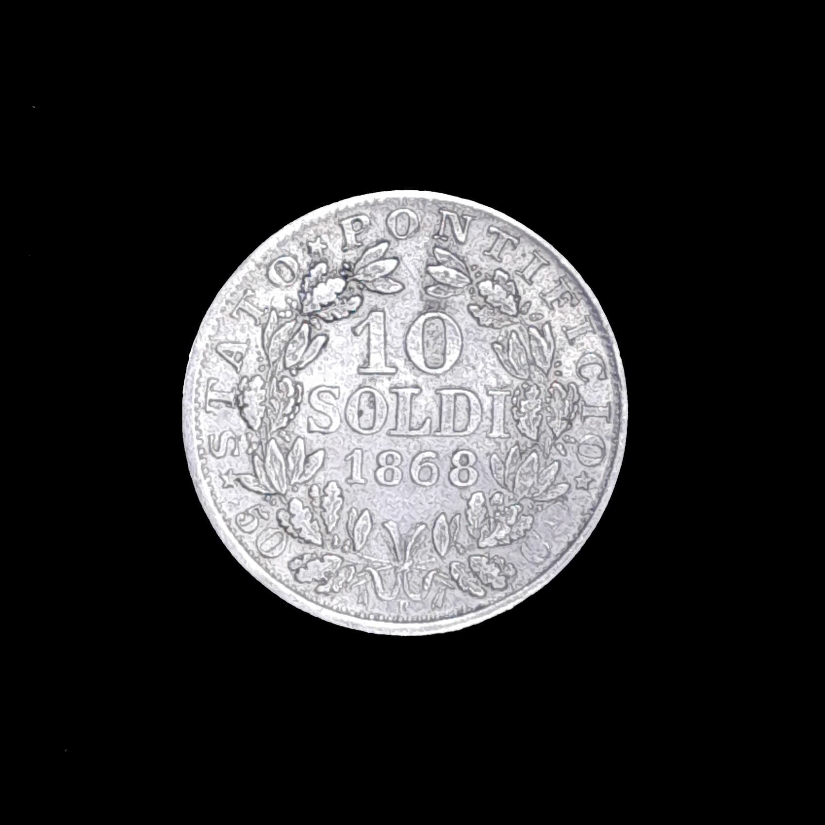 Vaticano 10 Soldi 1868 Excelente Plata KM 1376