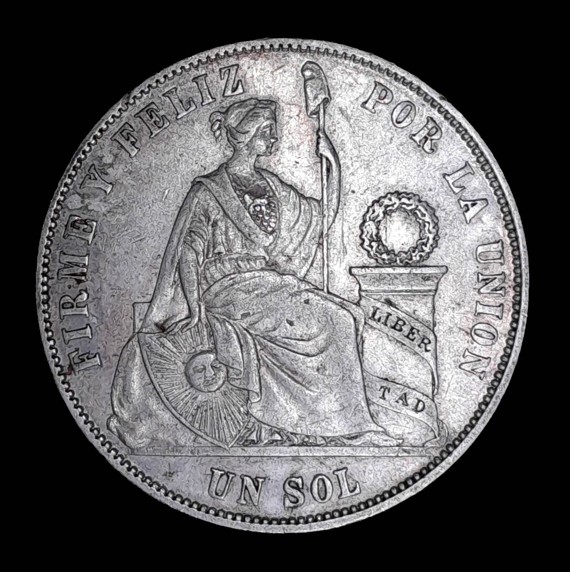 Perú 1 Sol 1870 YJ Excelente Plata KM 196.3