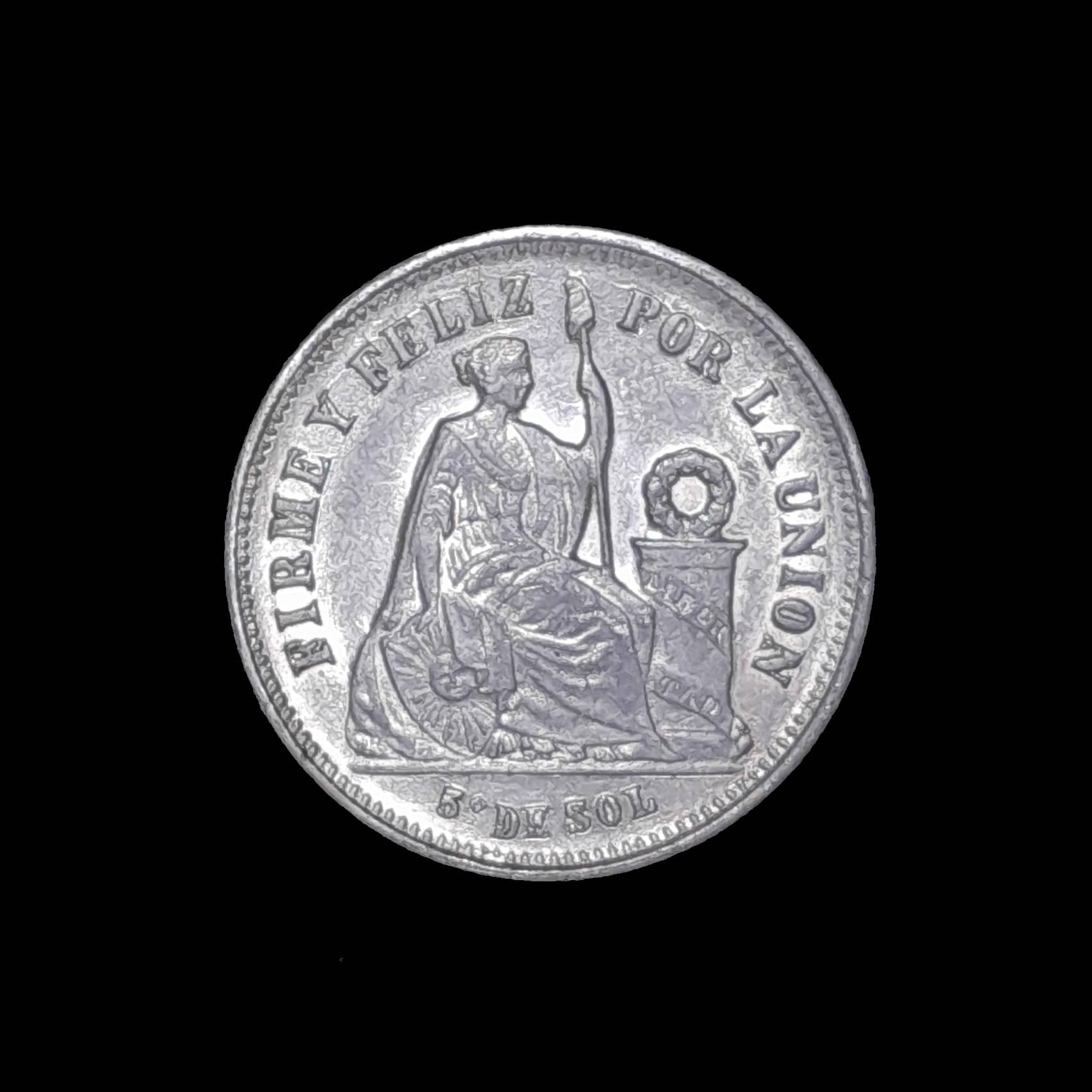Perú 1/5 Sol 1875 YJ Sin Circular Plata KM 191
