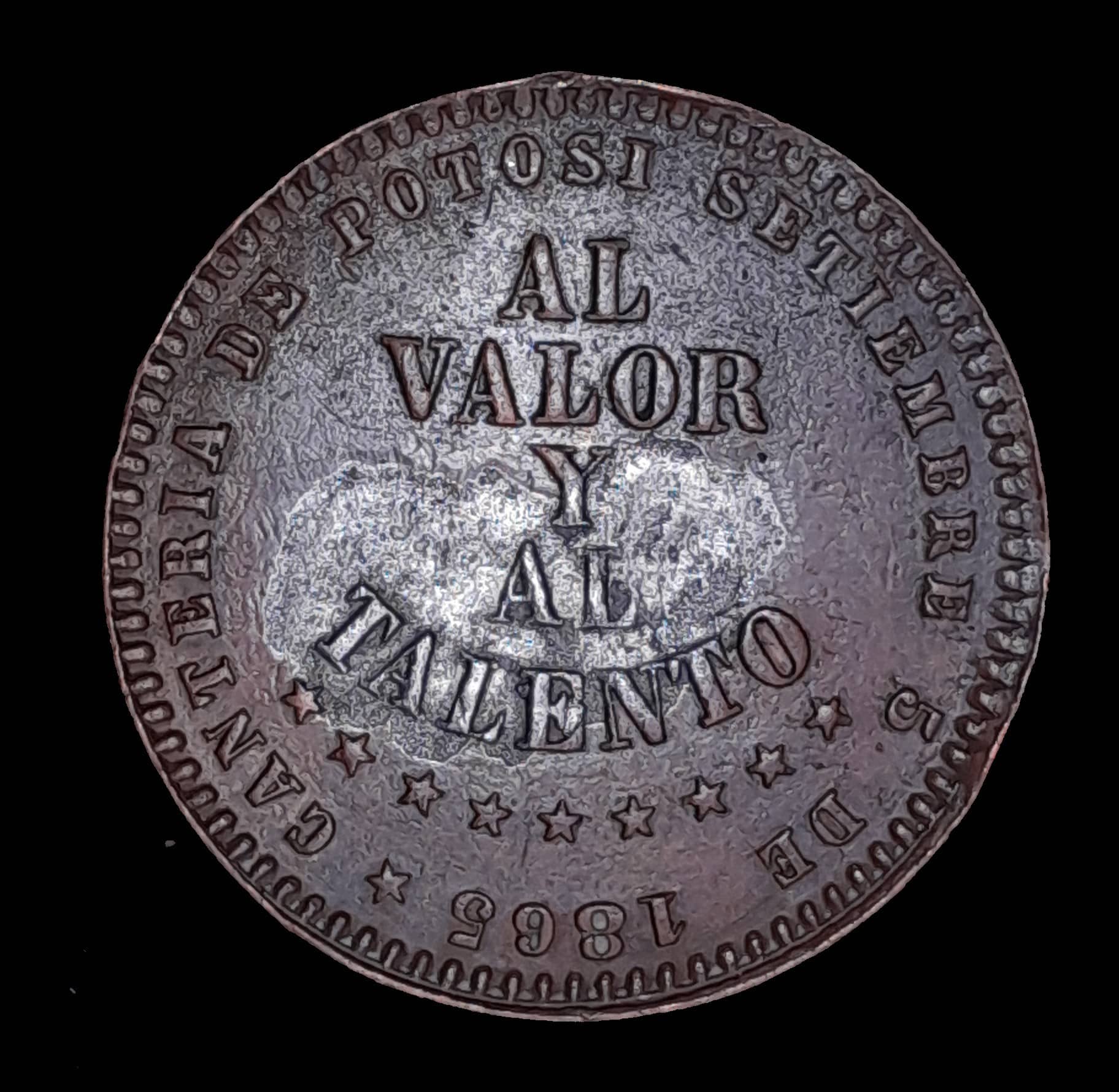 Bolivia 1/2 Melgarejo 1865 Exc KM Pn6 Prueba en Cobre