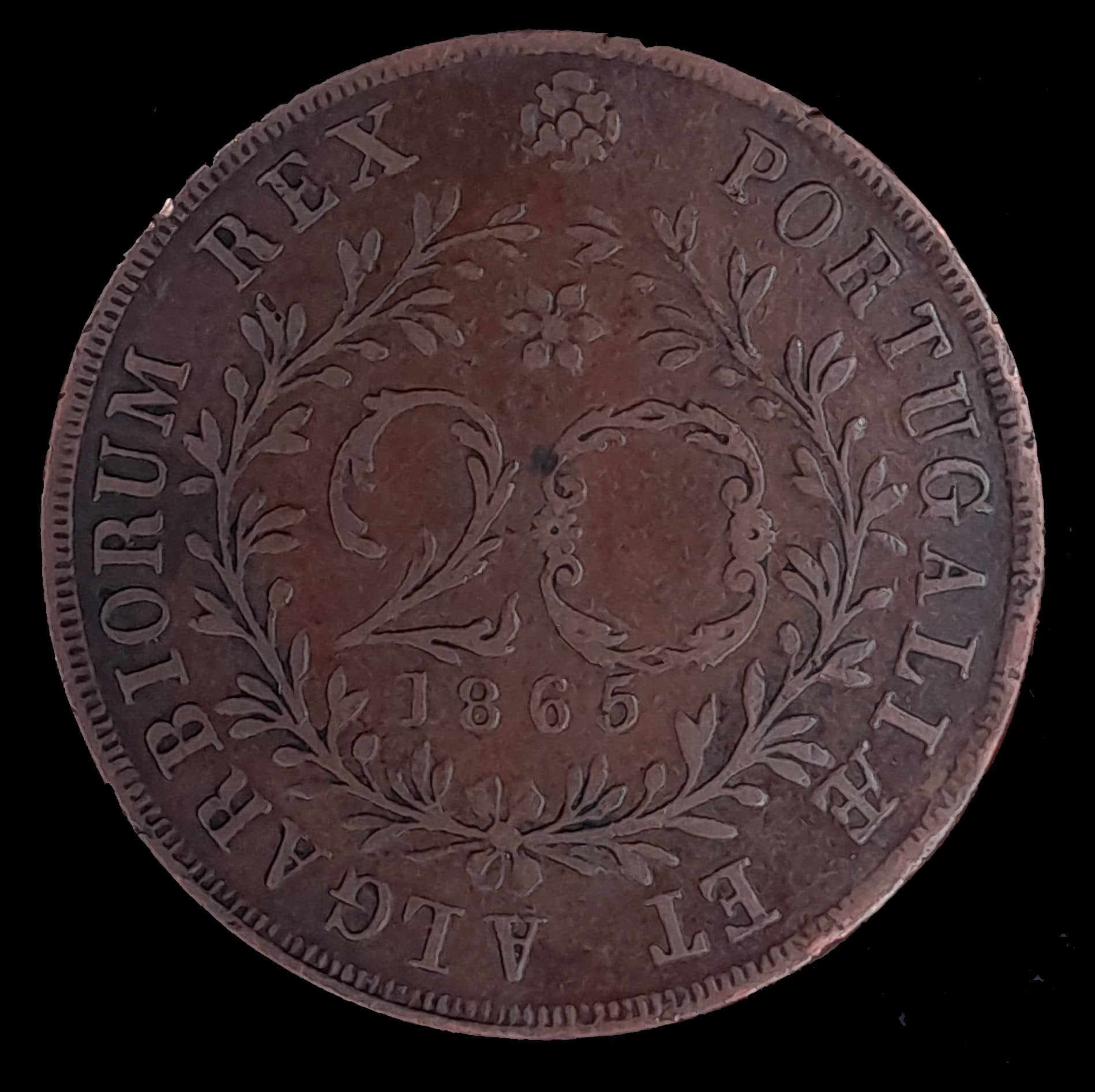 Portugal 20 Reis 1865 MB KM 15 Ludovico I Escasa