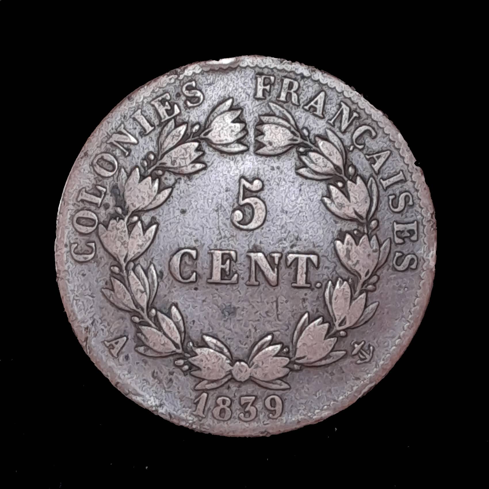 Colonias Francesas 5 Centimes 1839 MB KM 12