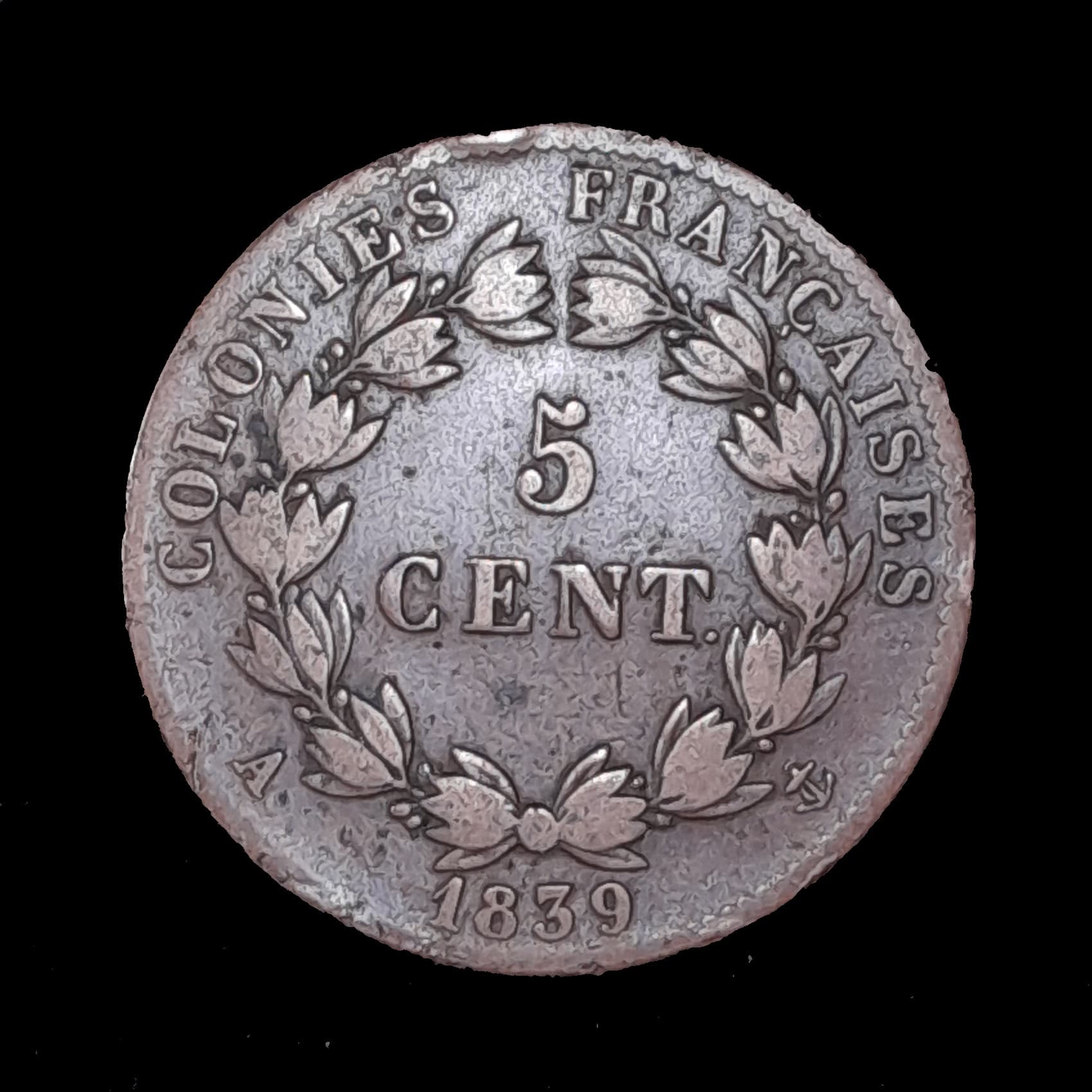 Colonias Francesas 5 Centimes 1839 MB KM 12