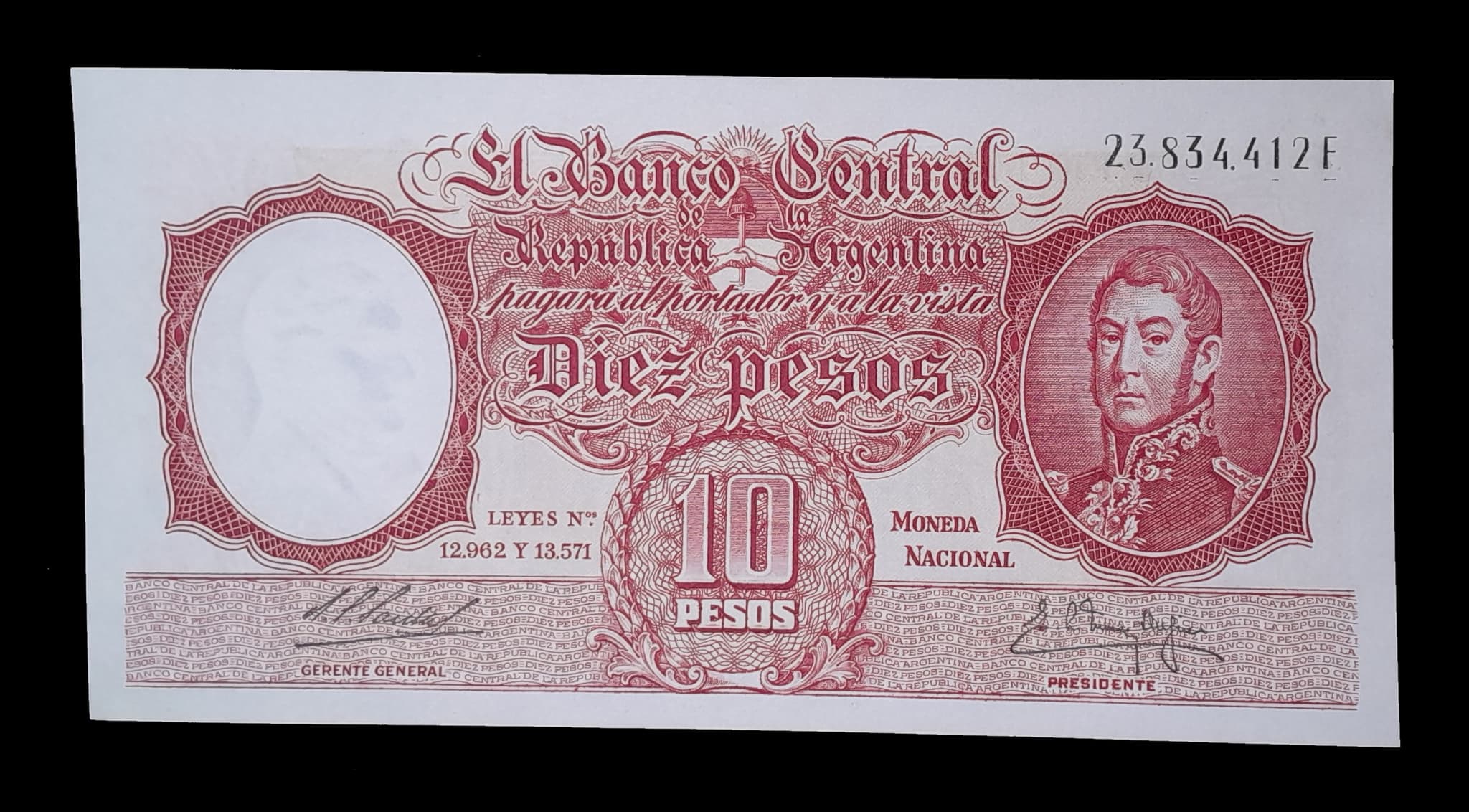 Argentina 10 Pesos Mon. Nac. 1960 Serie F Exc Col. 464a
