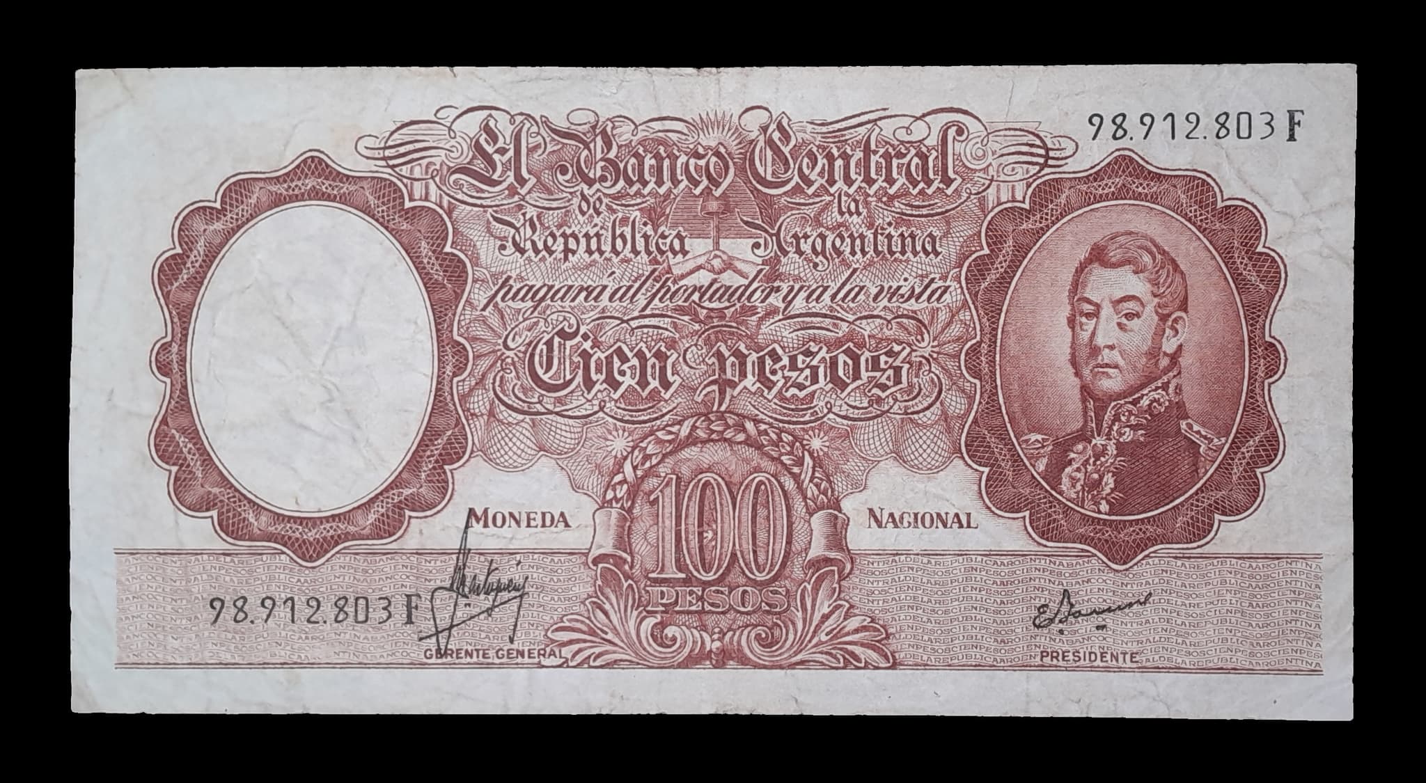 Argentina 100 Pesos Mon. Nac. Serie F 1969 Bueno Col. 507a
