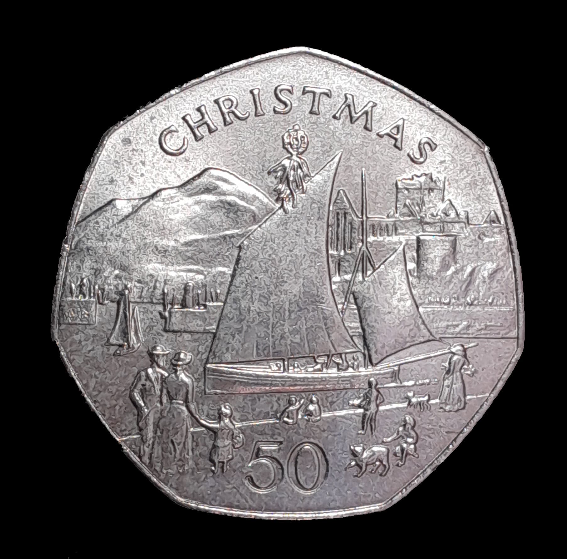 Isla de Man 50 Pence 1981 Sin Circular KM 84 Navidad