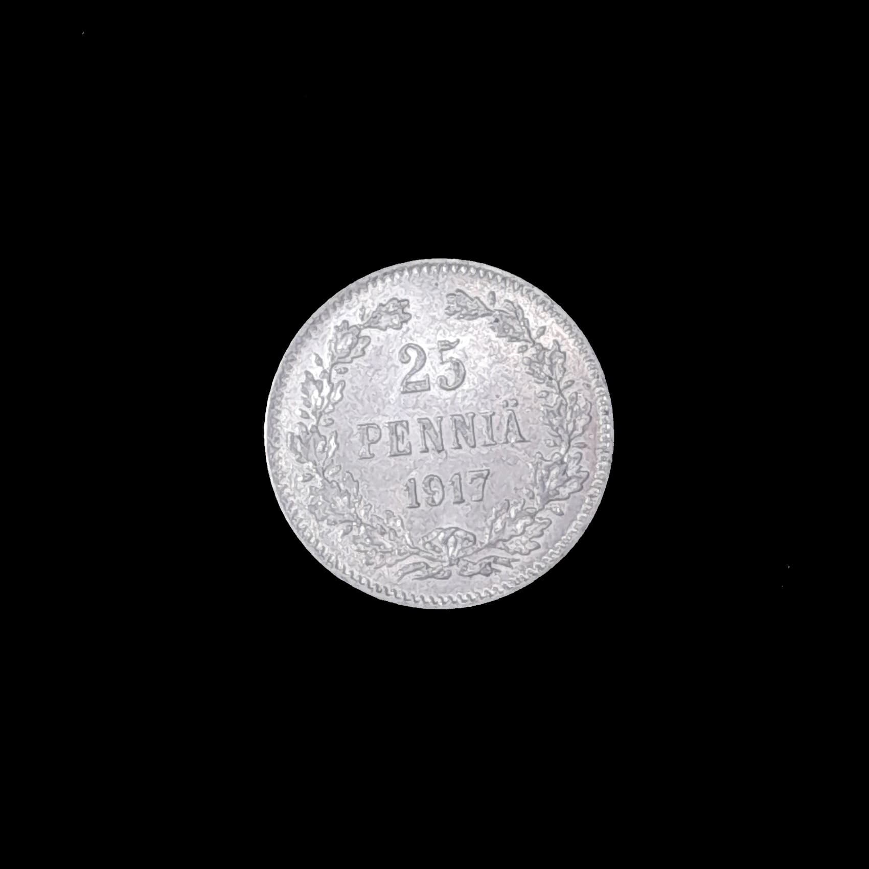Finlandia 25 Pennia 1917 Exc Plata KM 19 Águila sin corona