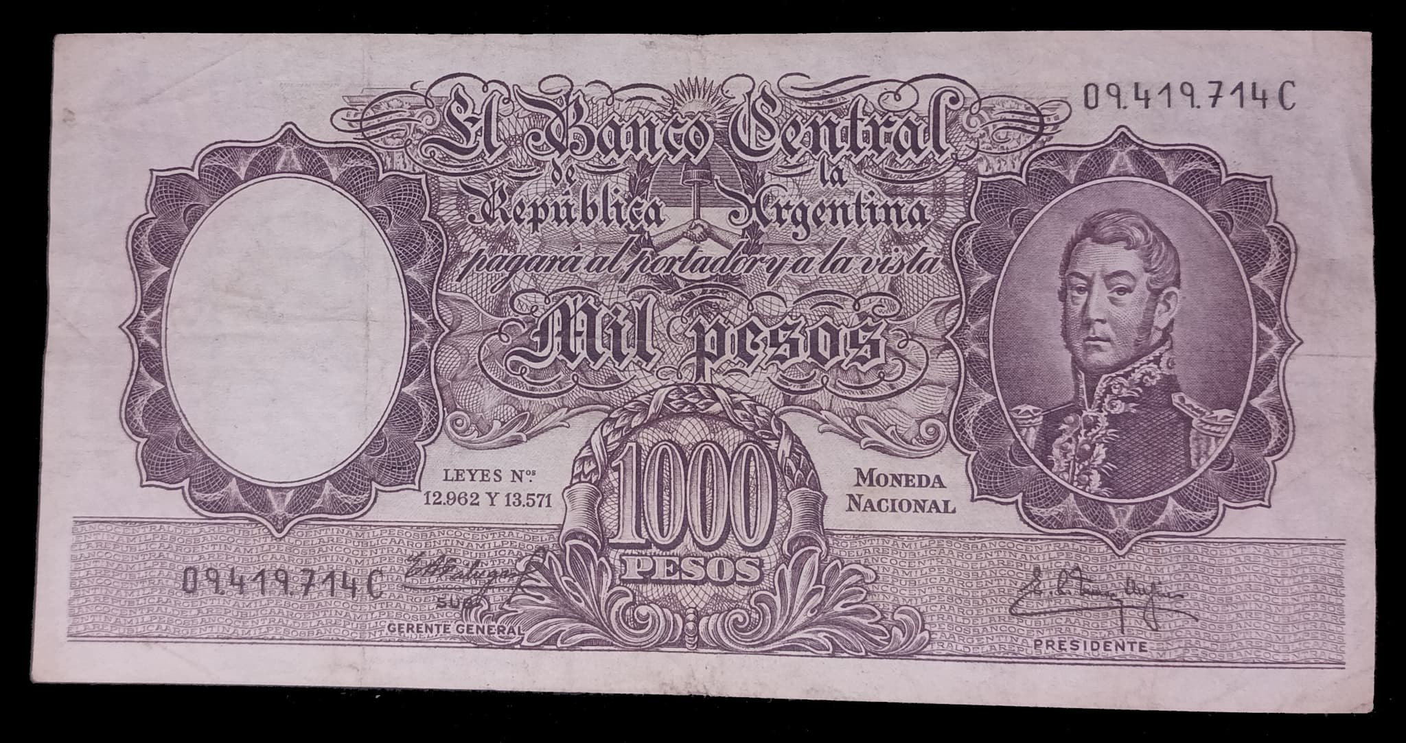 Argentina 1000 Pesos Mon. Nac. 1961 Serie C MB Col. 534c