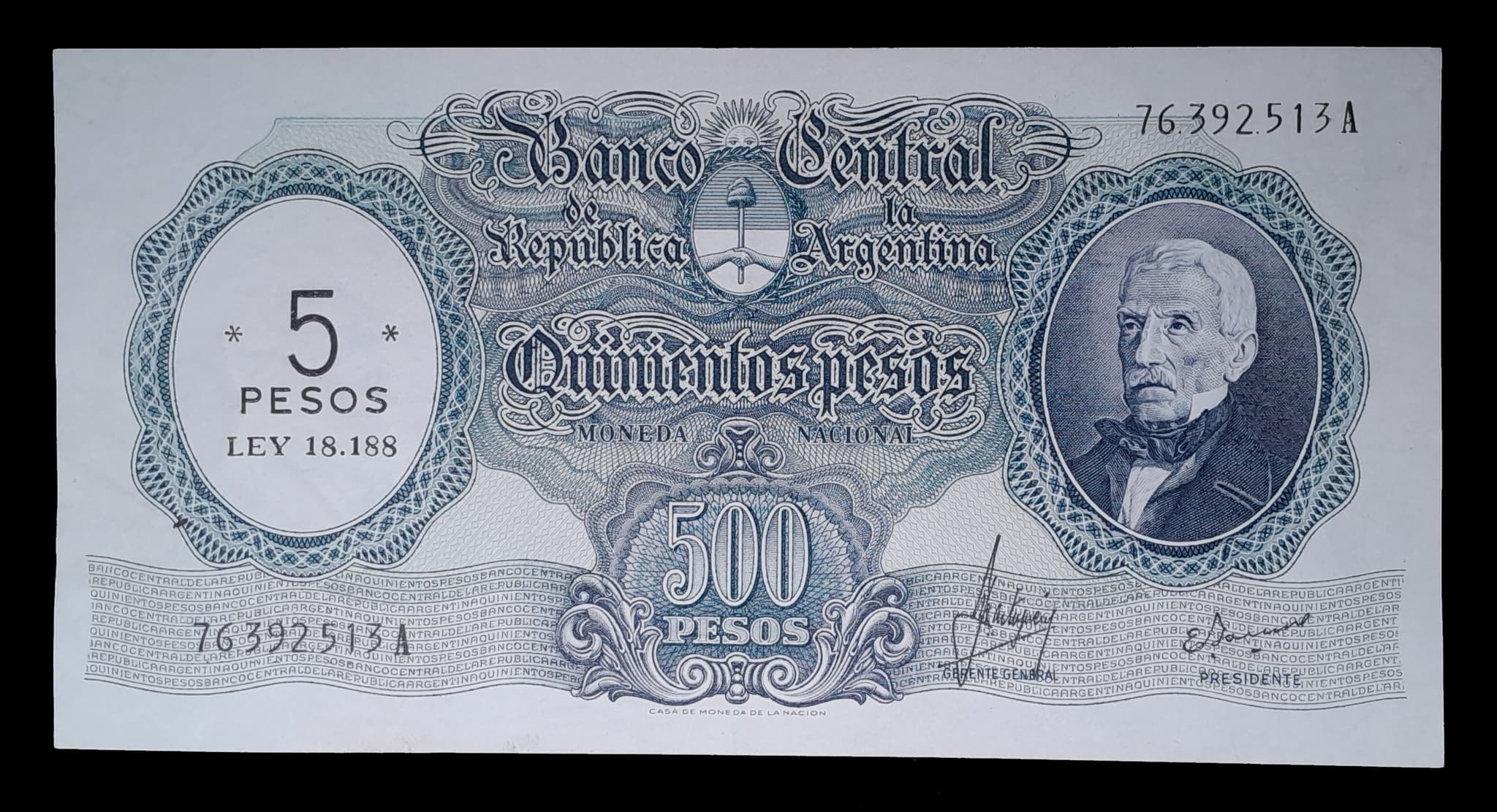 Argentina 5 Pesos Ley s/ 500 Nac. 1969 Exc Col. 553a
