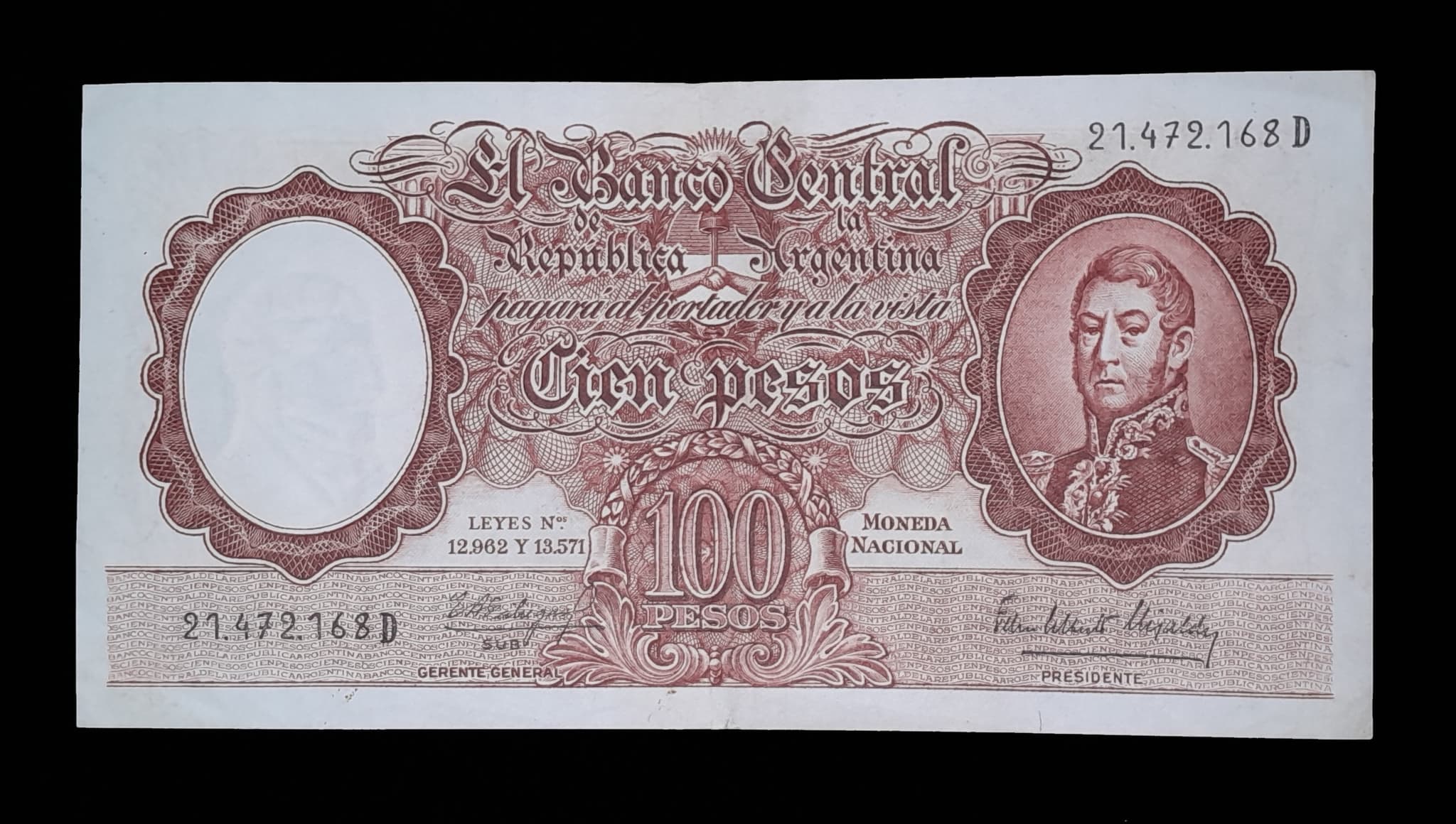 Argentina 100 Pesos Mon. Nac. 1964 Serie D MB Col. 500a