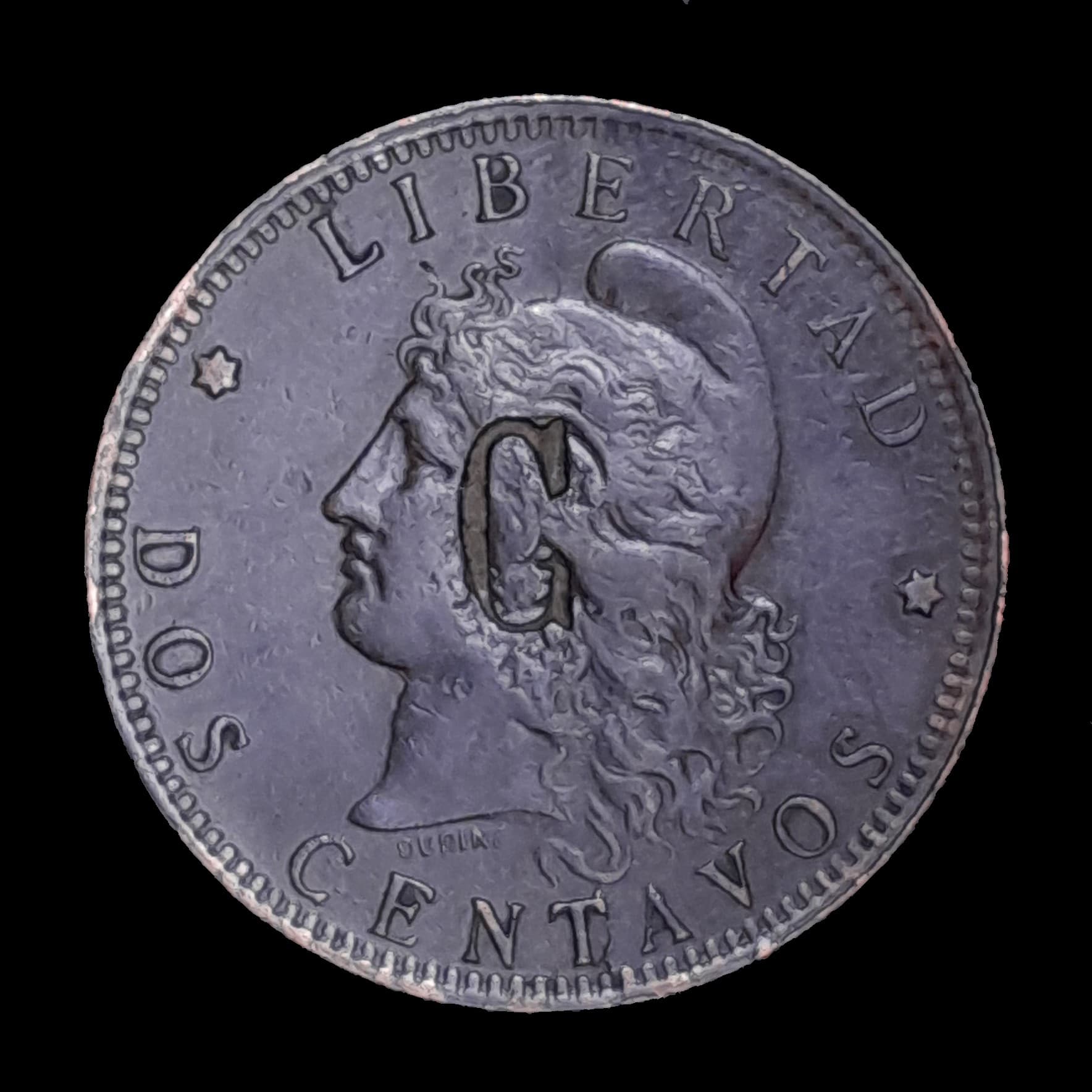 Argentina Ficha Moneda de 2 Centavos 1894 grabada "C" Muy Bueno