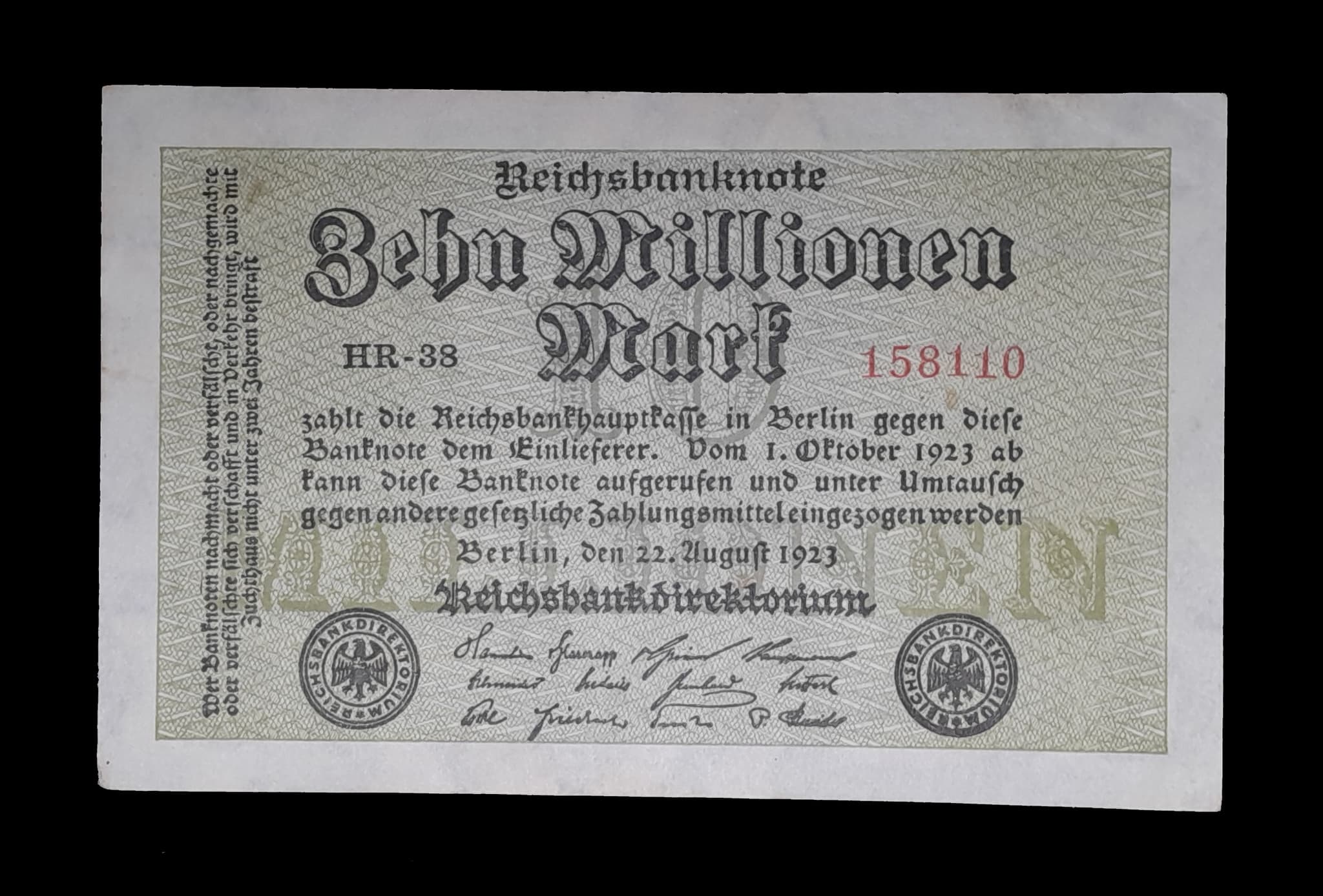 Alemania 10 Millones de marcos 1923 Exc Pick 106a N° Grandes