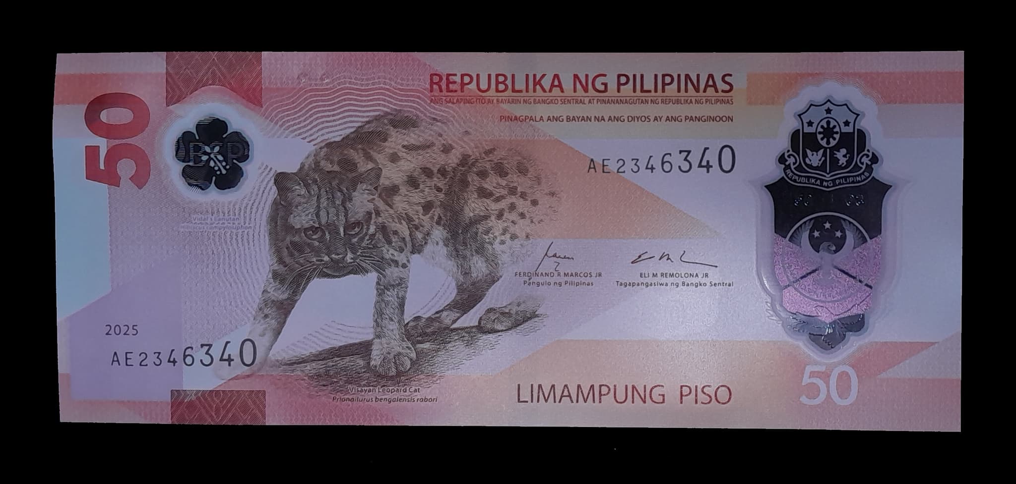 Filipinas 50 Piso 2025 SC TBB 1105 Gato Leopardo Polímero