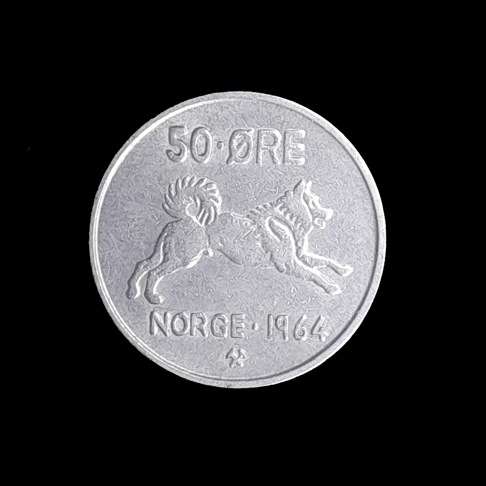 Noruega 50 Ore 1964 Excelente KM 408 Perro de Caza