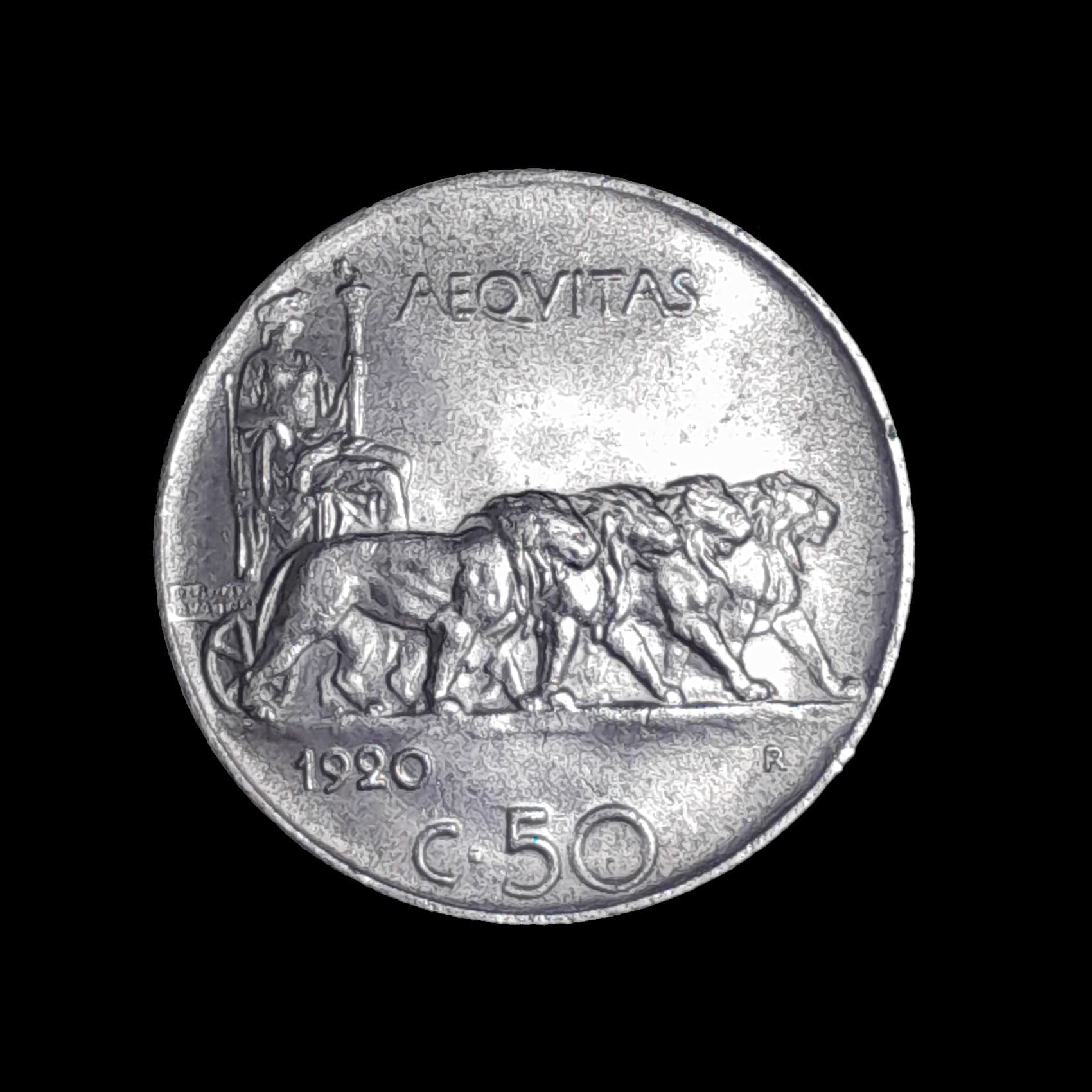 Italia 50 Centesimi 1920 Sin Circular KM 61.1 Canto Liso