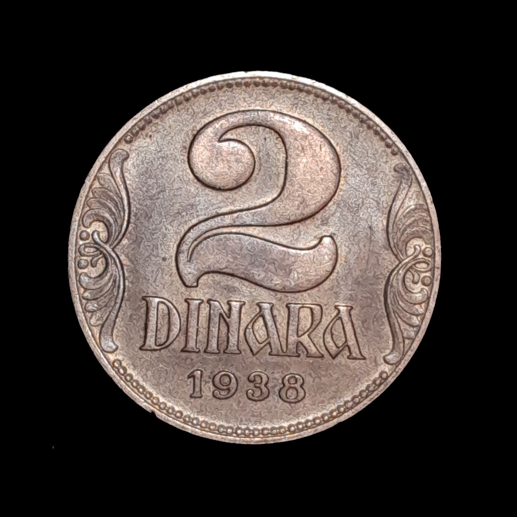 Yugoslavia 2 Dinares 1938 Excelente KM 20