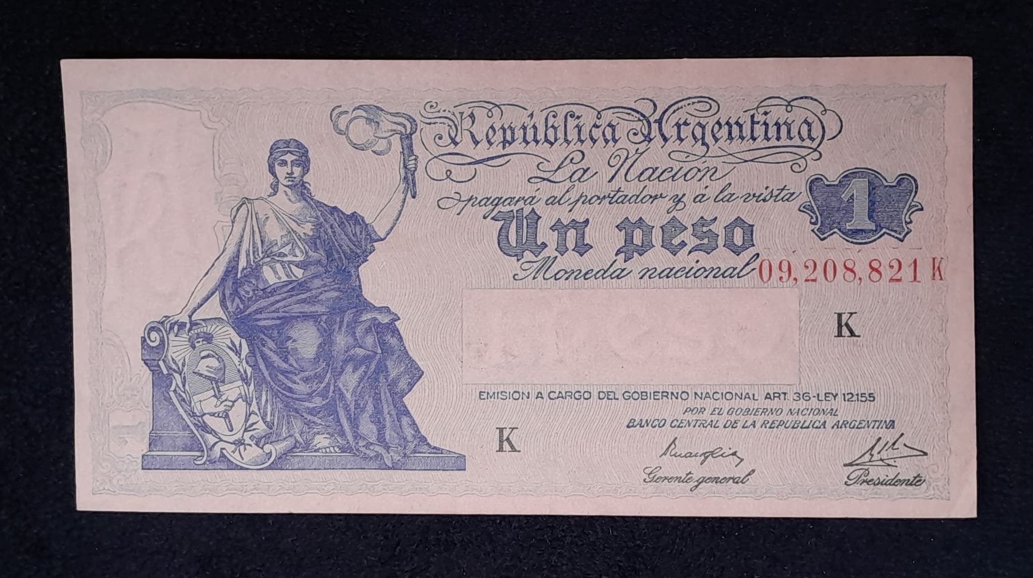Argentina 1 Peso Progreso 1947 Serie K Muy Bueno Col. 415c