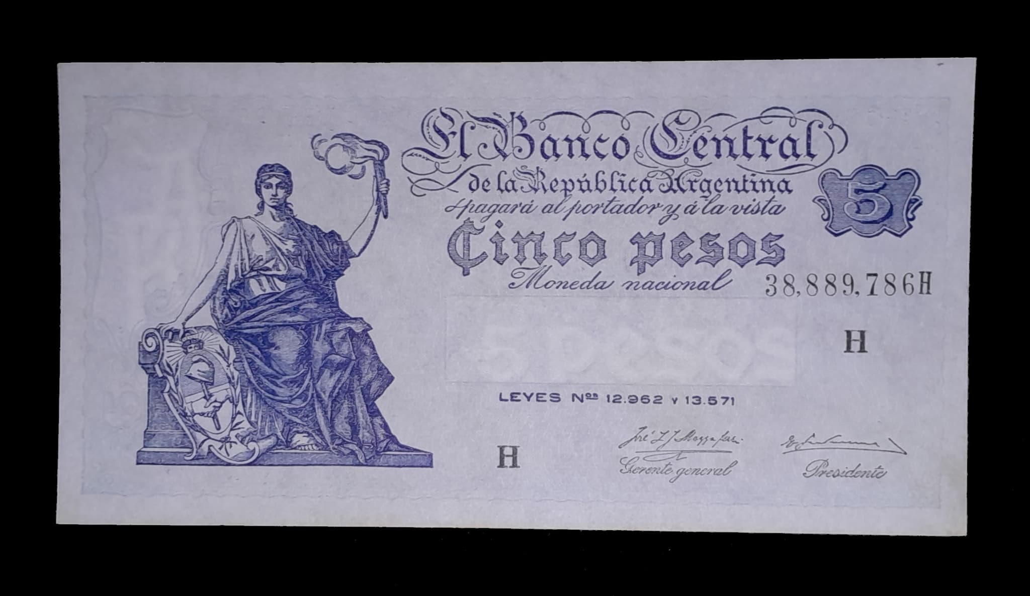 Argentina 5 Pesos Progreso 1957 Serie H Muy Bueno Col. 430c