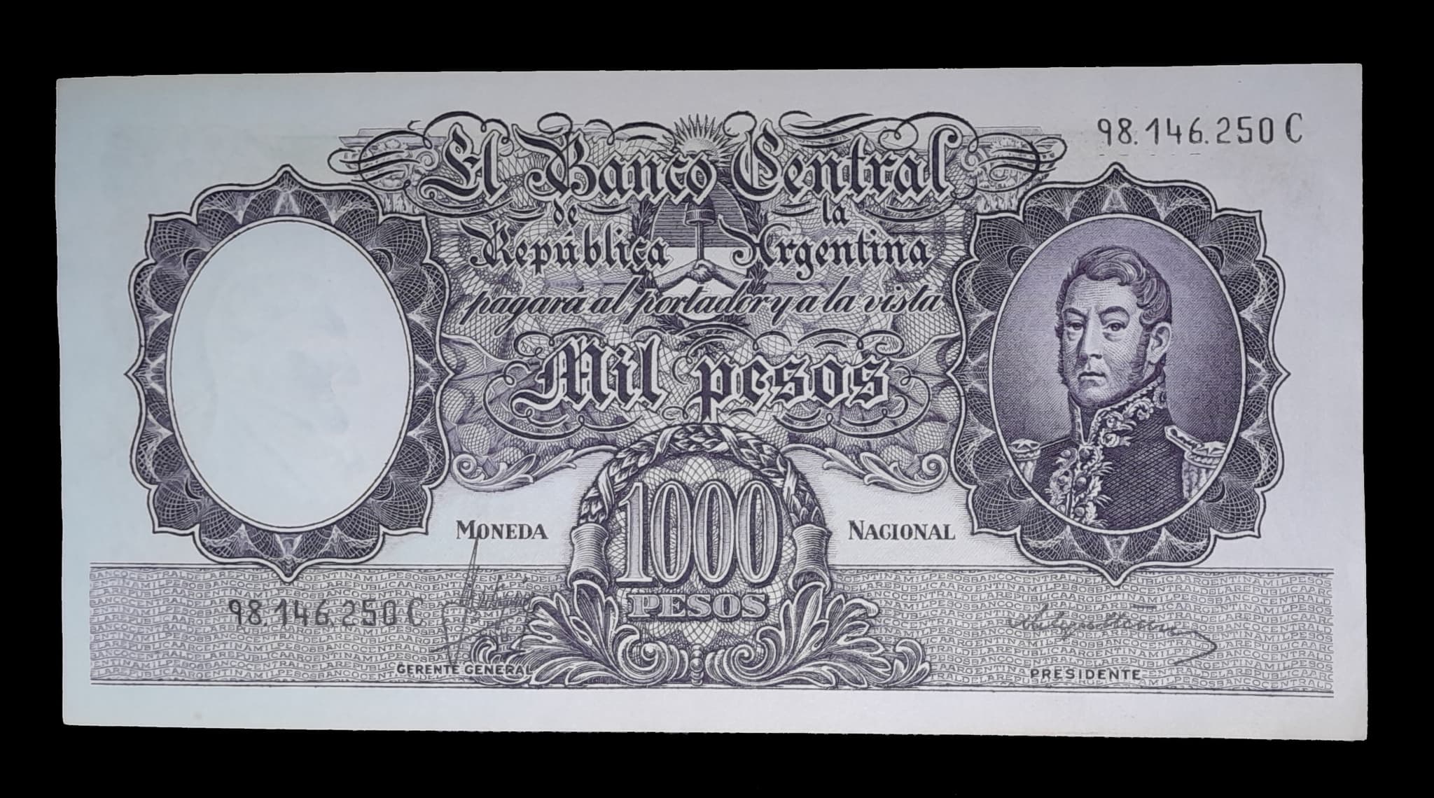 Argentina 1000 Pesos Mon. Nac. 1968 Serie D MB Col. 539b