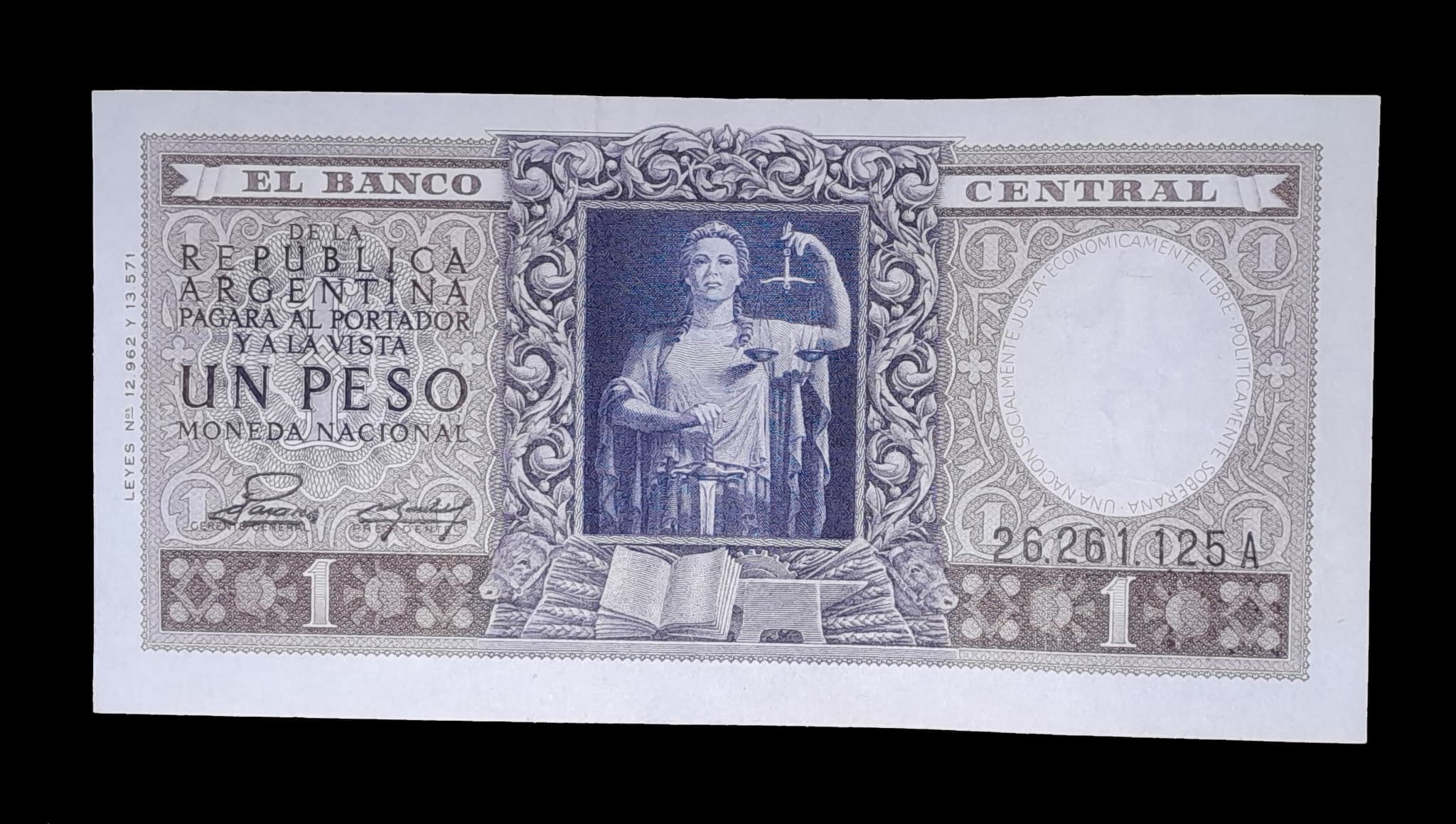 Argentina 1 Peso Mon. Nac. 1952 Serie A Exc Col. 442a