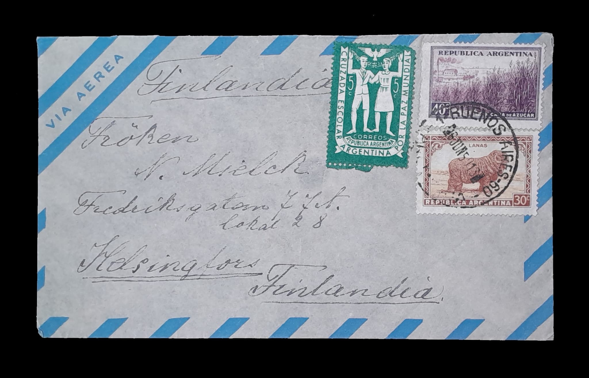 Argentina Sobre Aereo circulado a Finlandia 1959