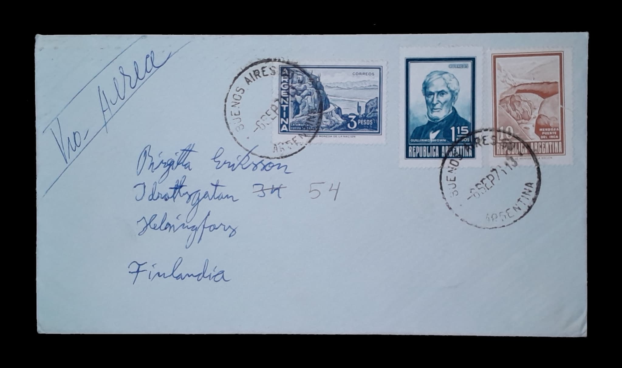 Argentina Sobre Aereo circulado a Finlandia 1971