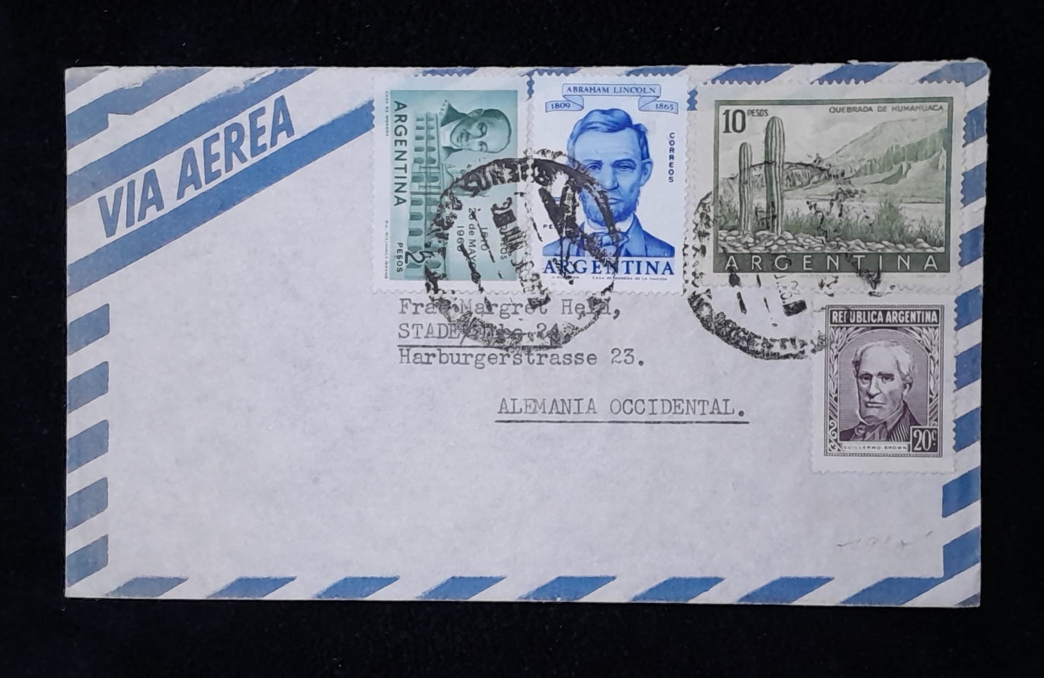 Argentina Sobre Aereo circulado a Alemania Occidental 1969