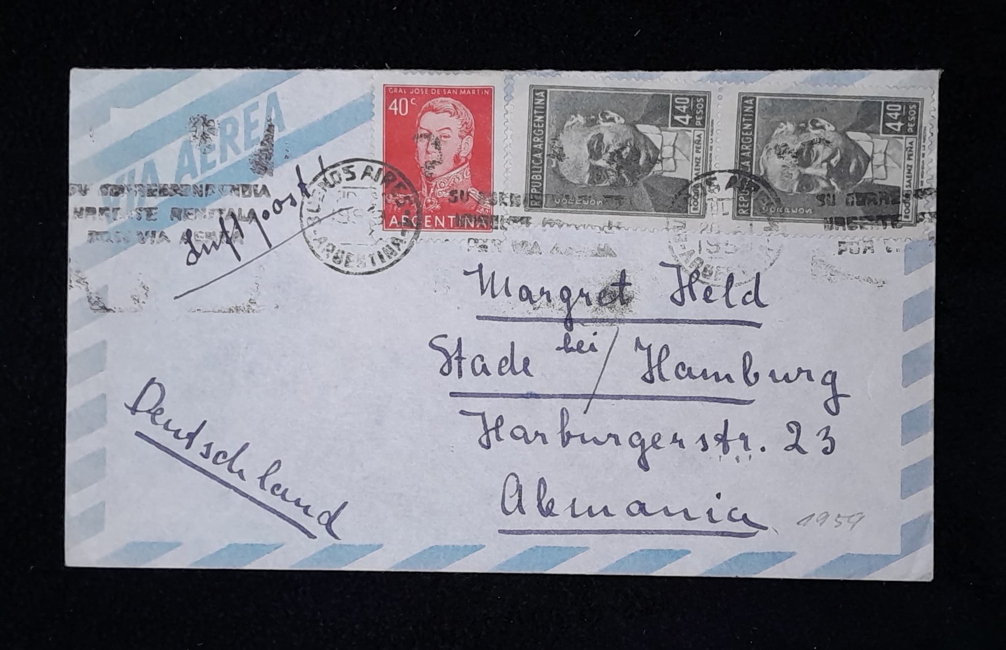 Argentina Sobre Aèreo circulado a Alemania 1959