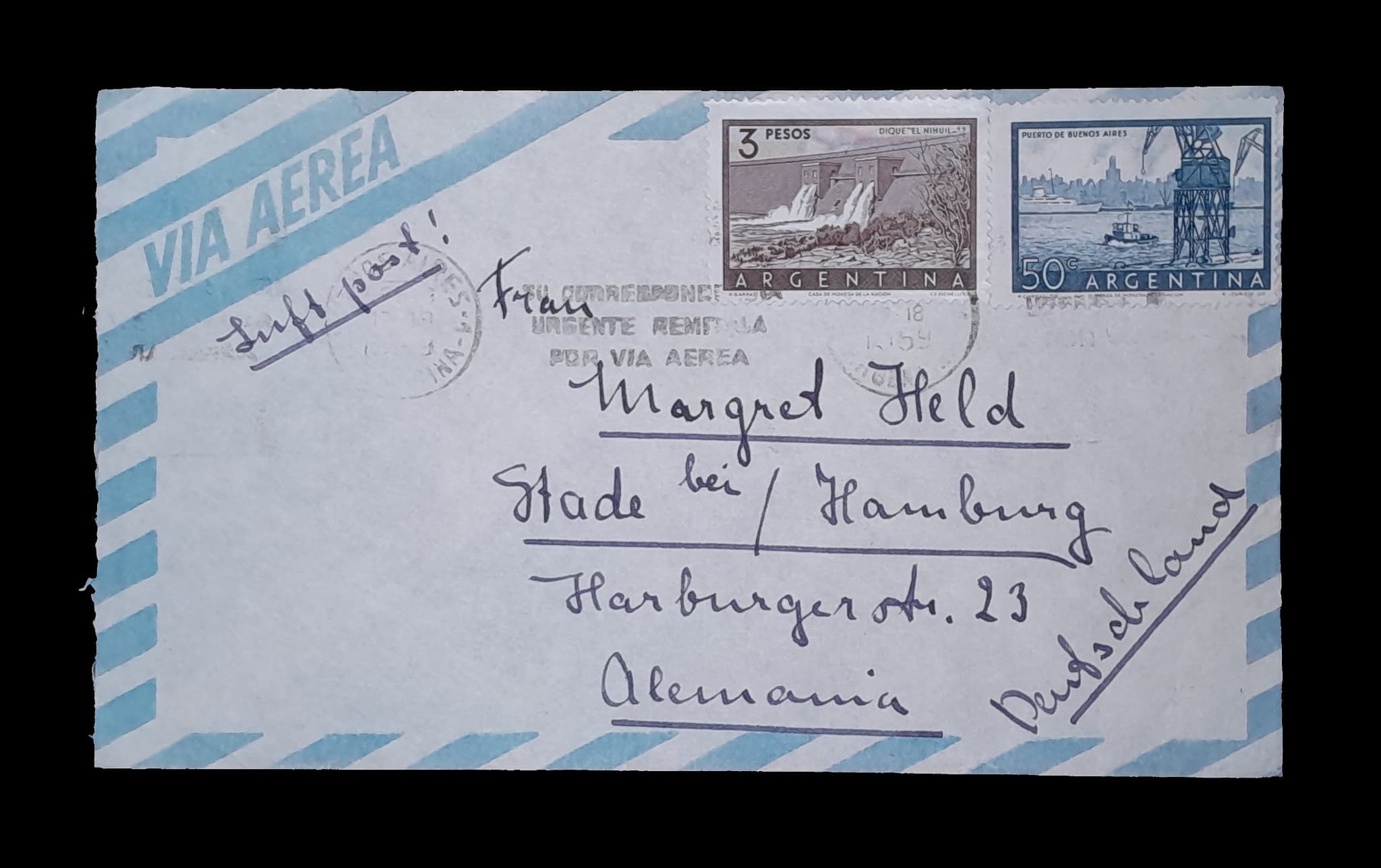 Argentina Sobre Aéreo circulado a Alemania 1959