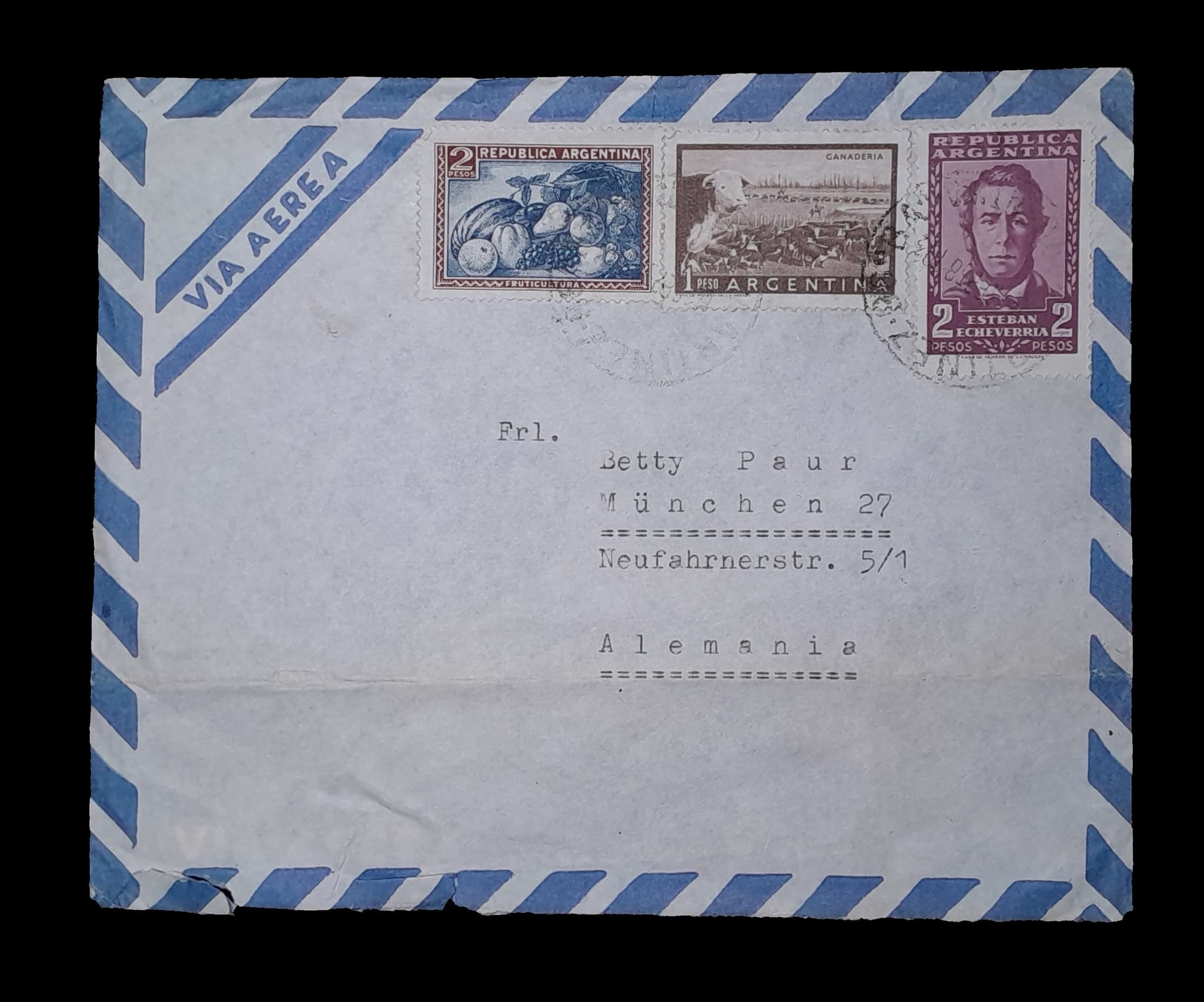 Argentina Sobre Aéreo circulado a Alemania 1958