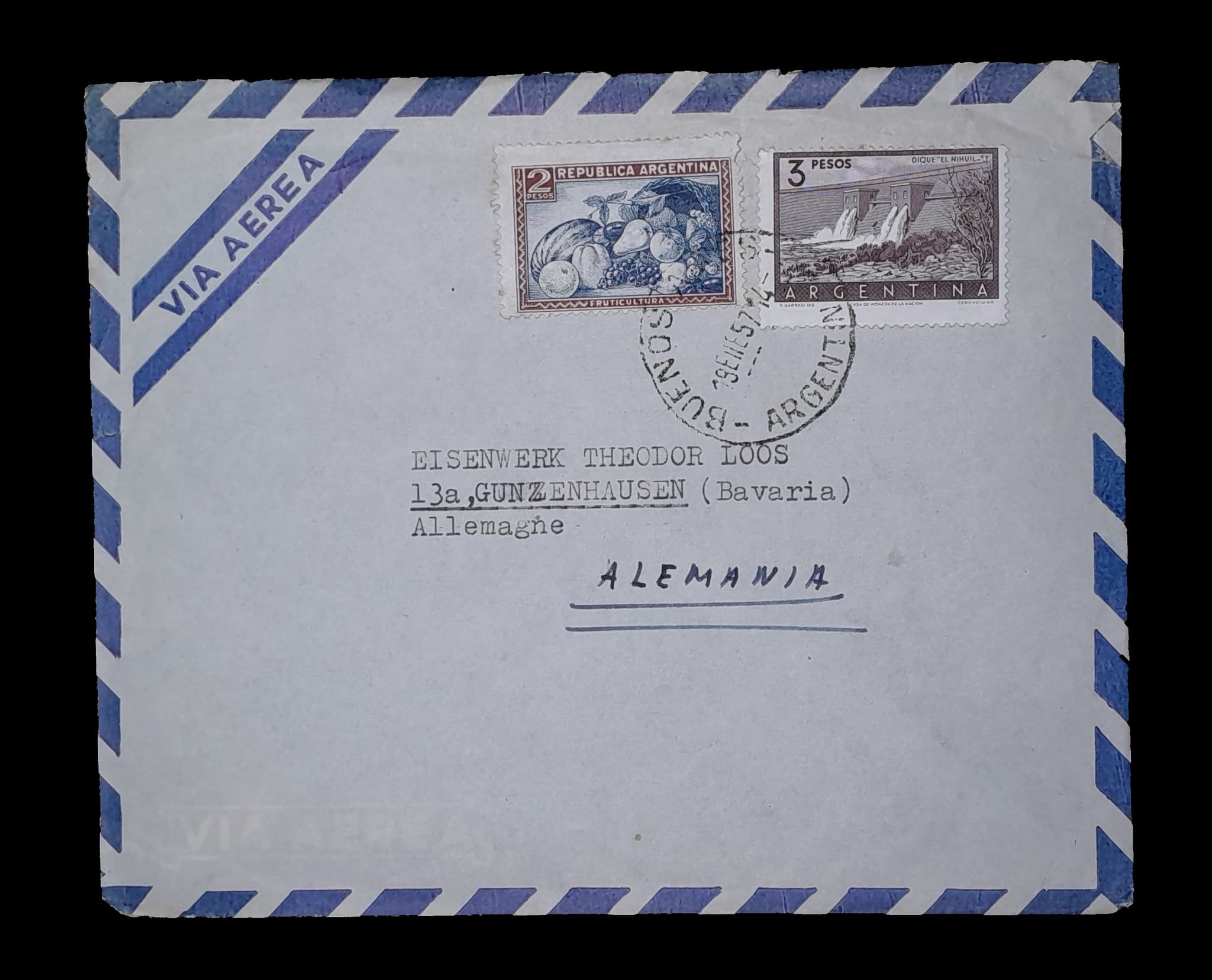 Argentina Sobre Aéreo circulado a Alemania 1957