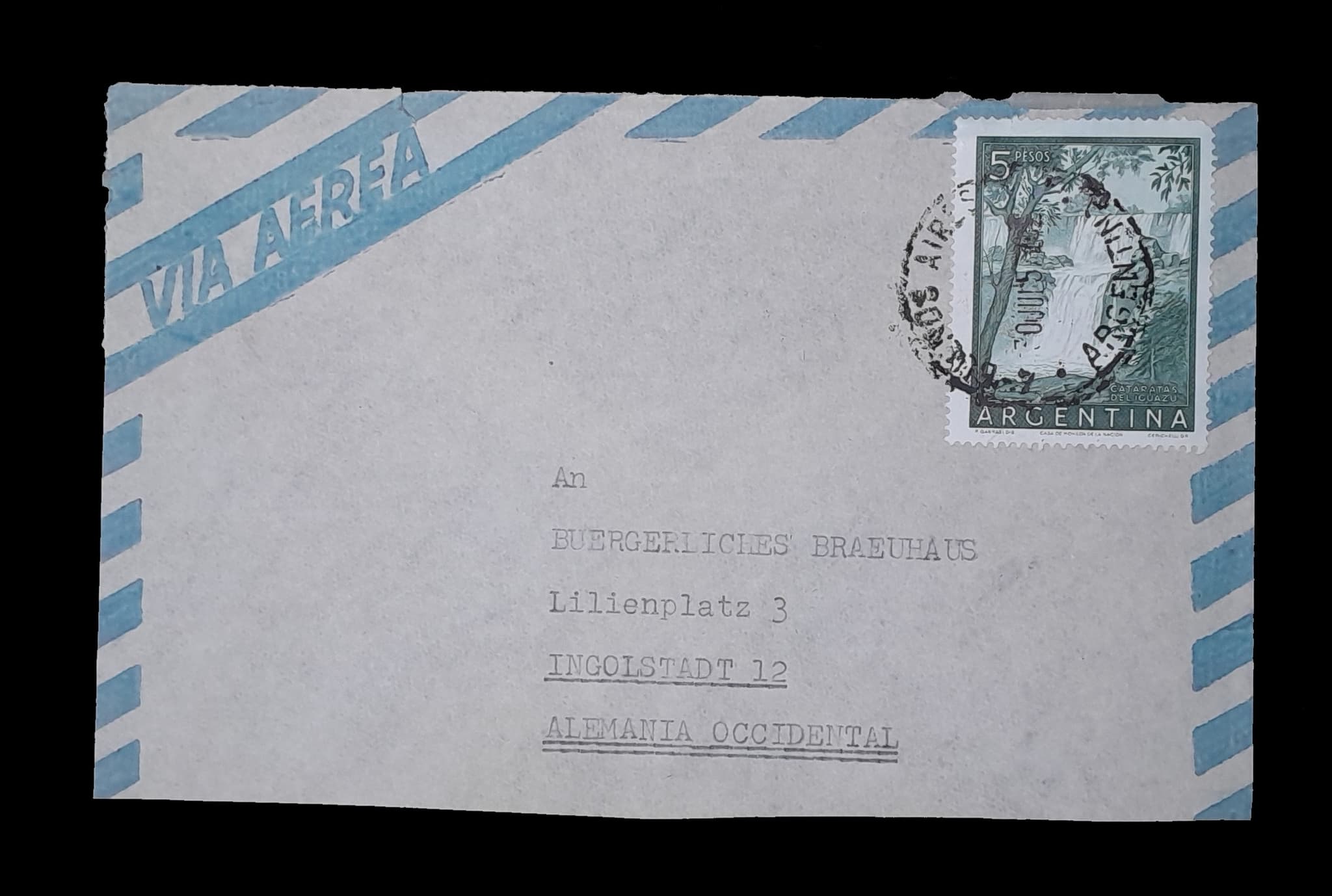 Argentina Sobre Aéreo circulado a Alemania 1957