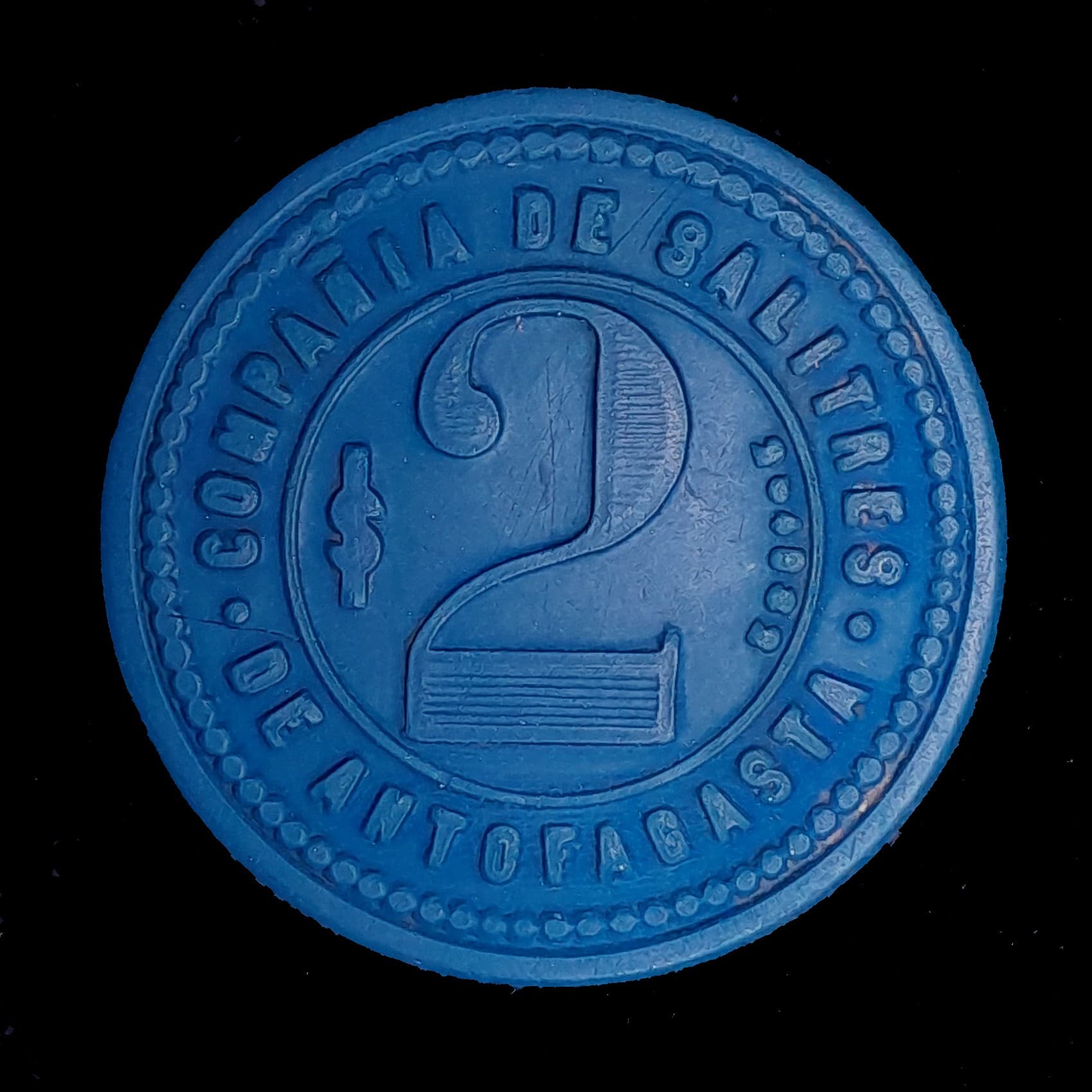 Chile Ficha Compañía Salitrera Antofagasta 2 Pesos Evonita Azul