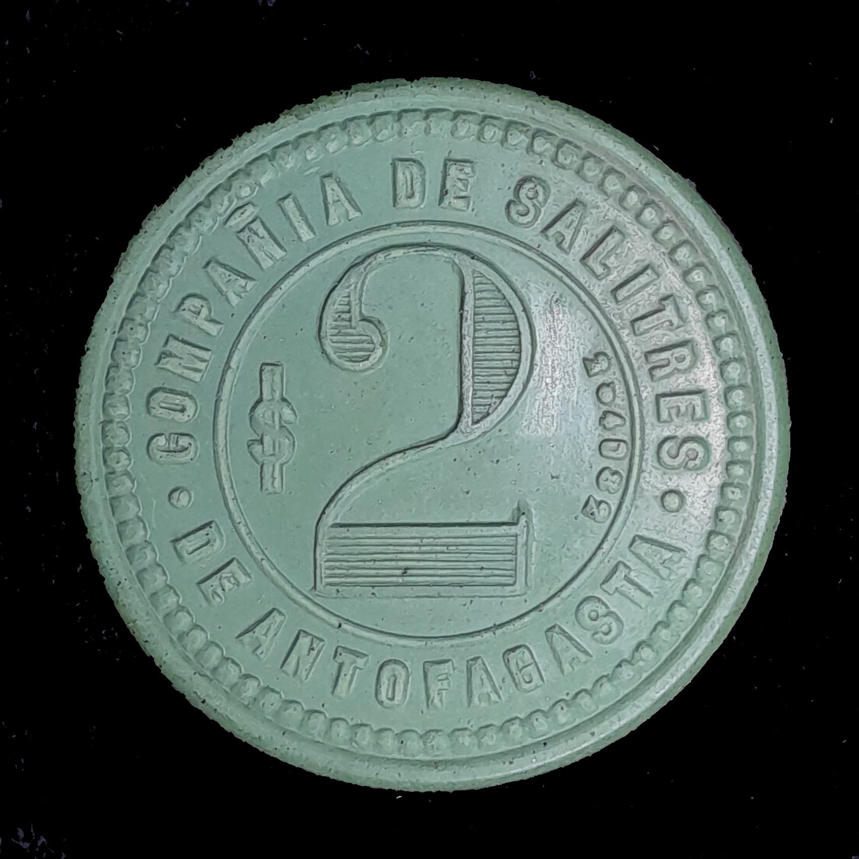 Chile Ficha Compañía Salitrera Antofagasta 2 Pesos Evonita Bicolor