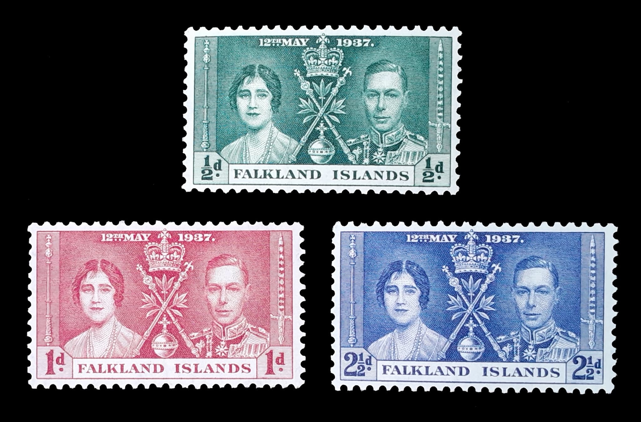 Islas Malvinas 1937 Coronación Jorge VI Mint. Yv. 75/77